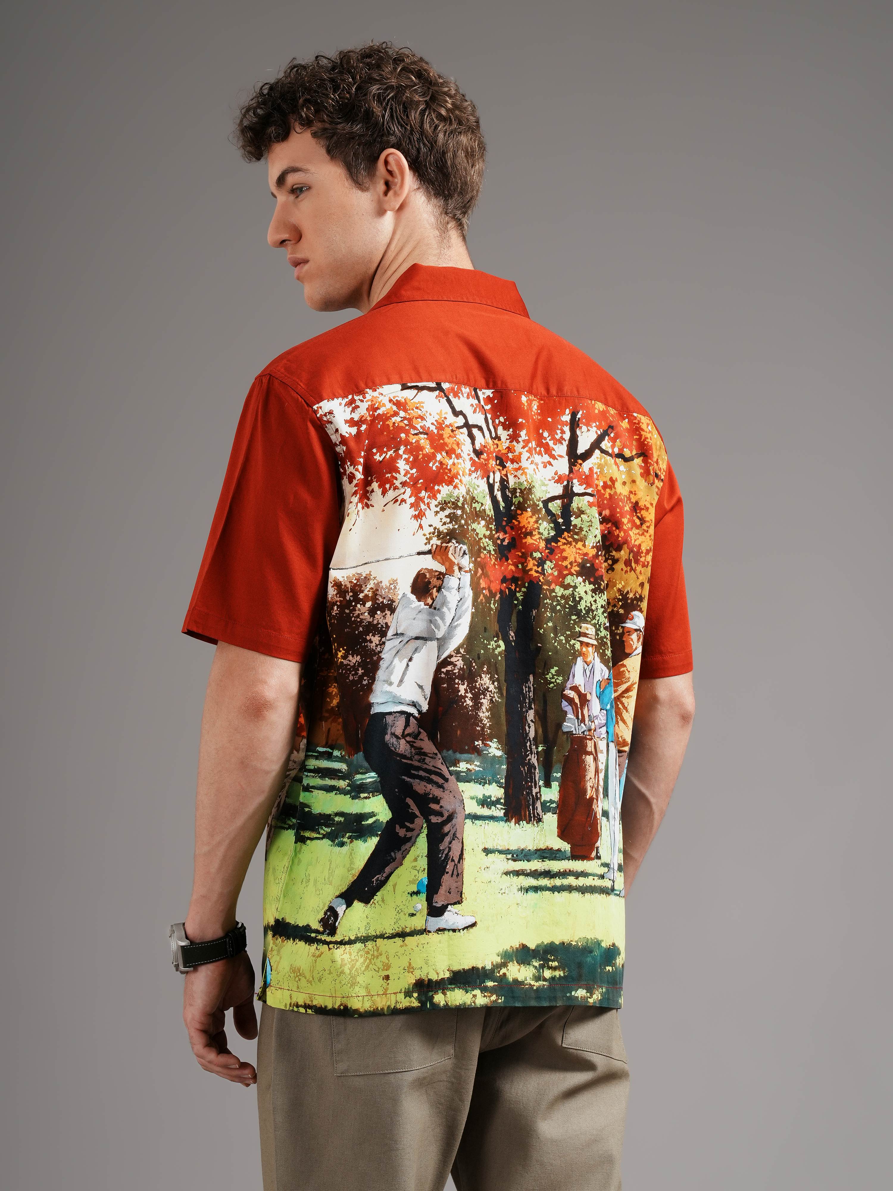 Men Red Casual Printed Shirt