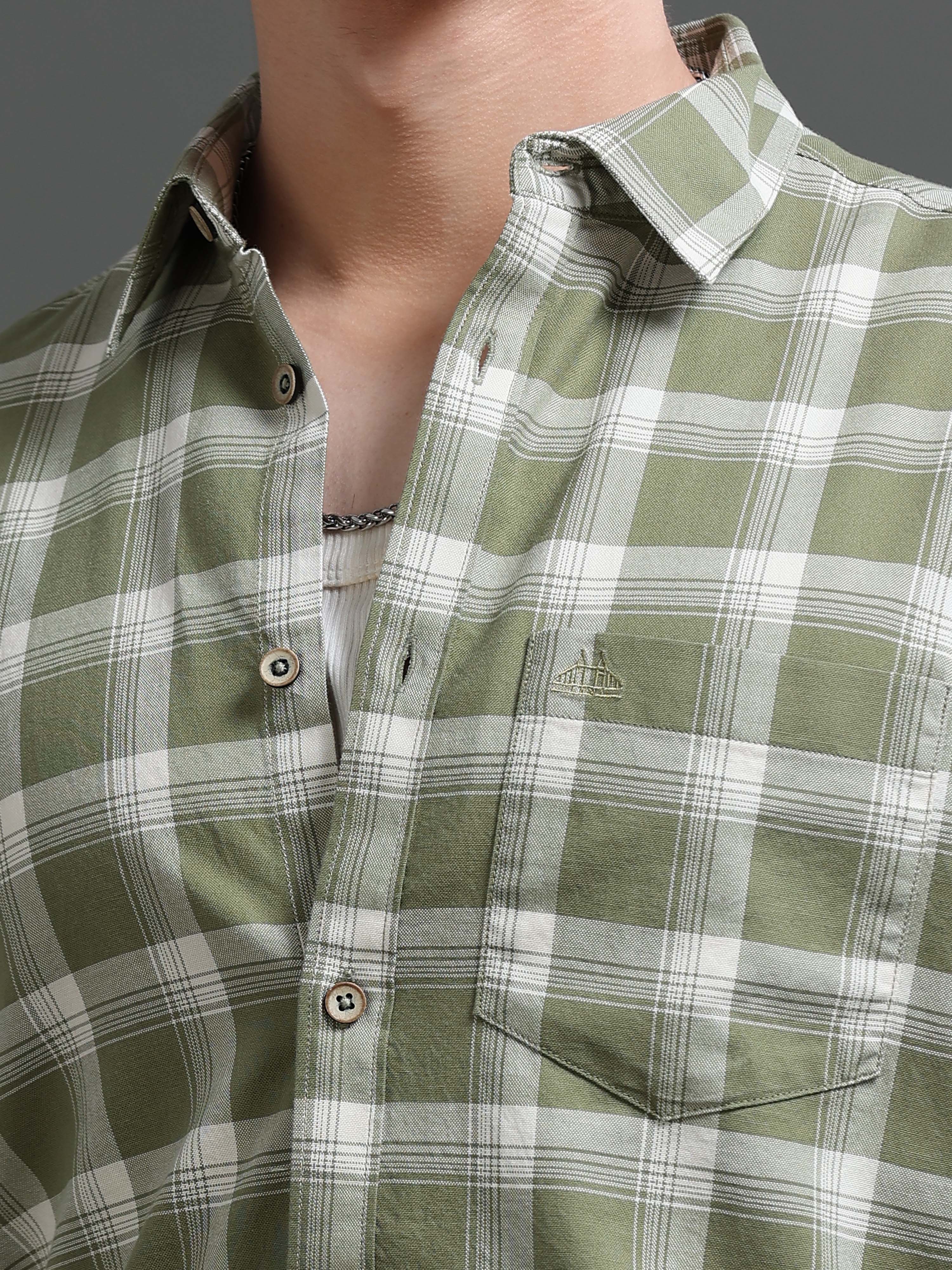 Men Green Check Shirt