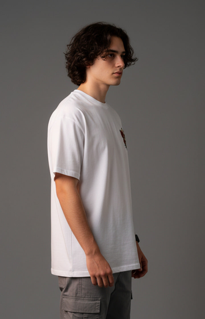 Men White Graphic Cotton Oversized T-Shirt
