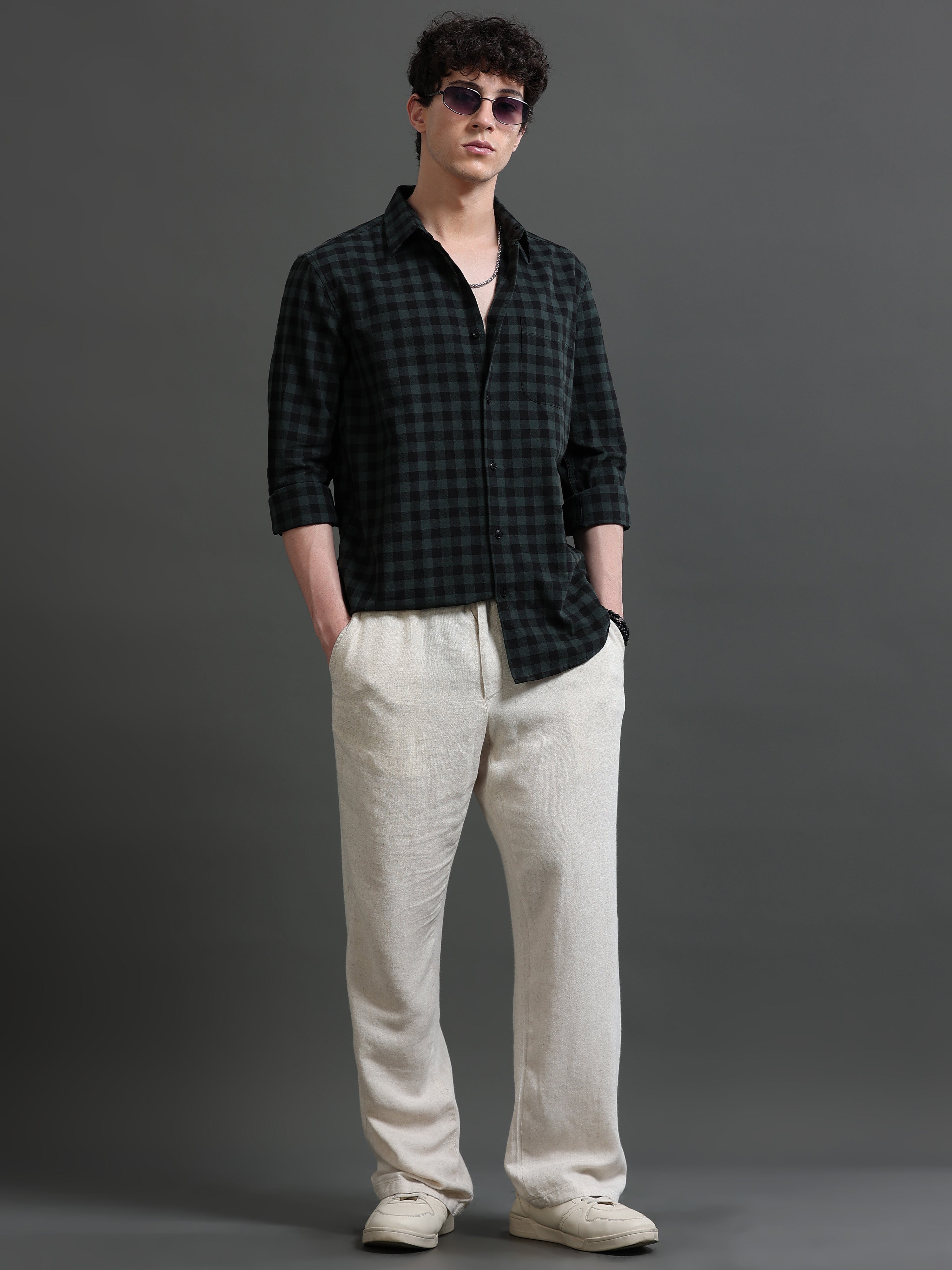 Men Green Check Shirt