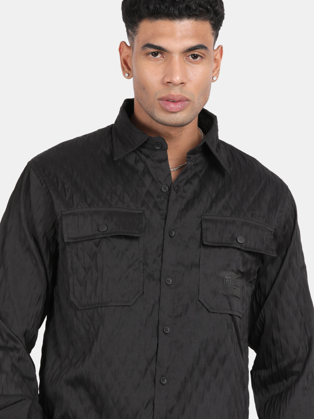 Men Black Slim Fit Spread Collar Full Sleeve Casual Shirt