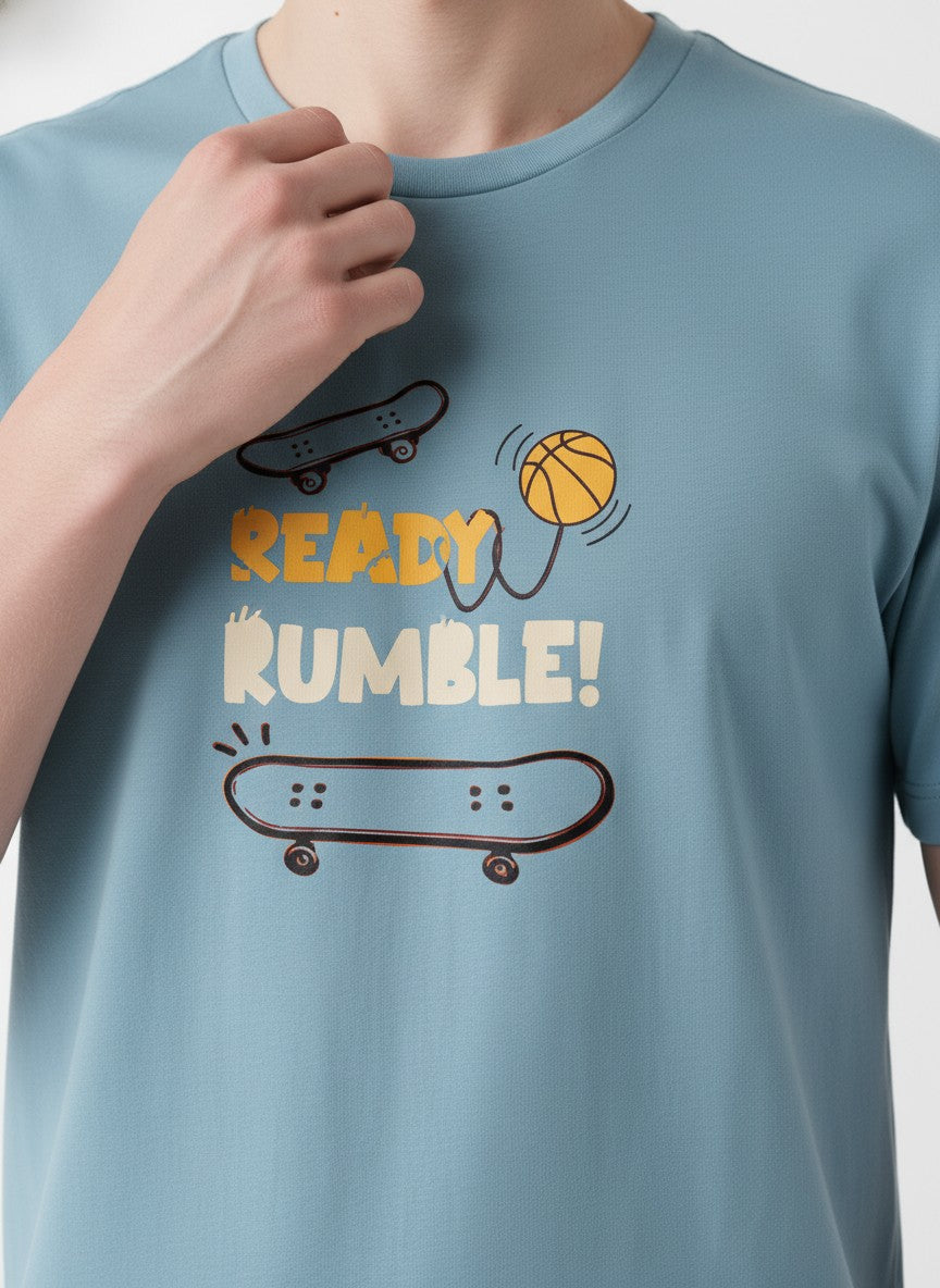 Men Cotton Ice Blue T-Shirt