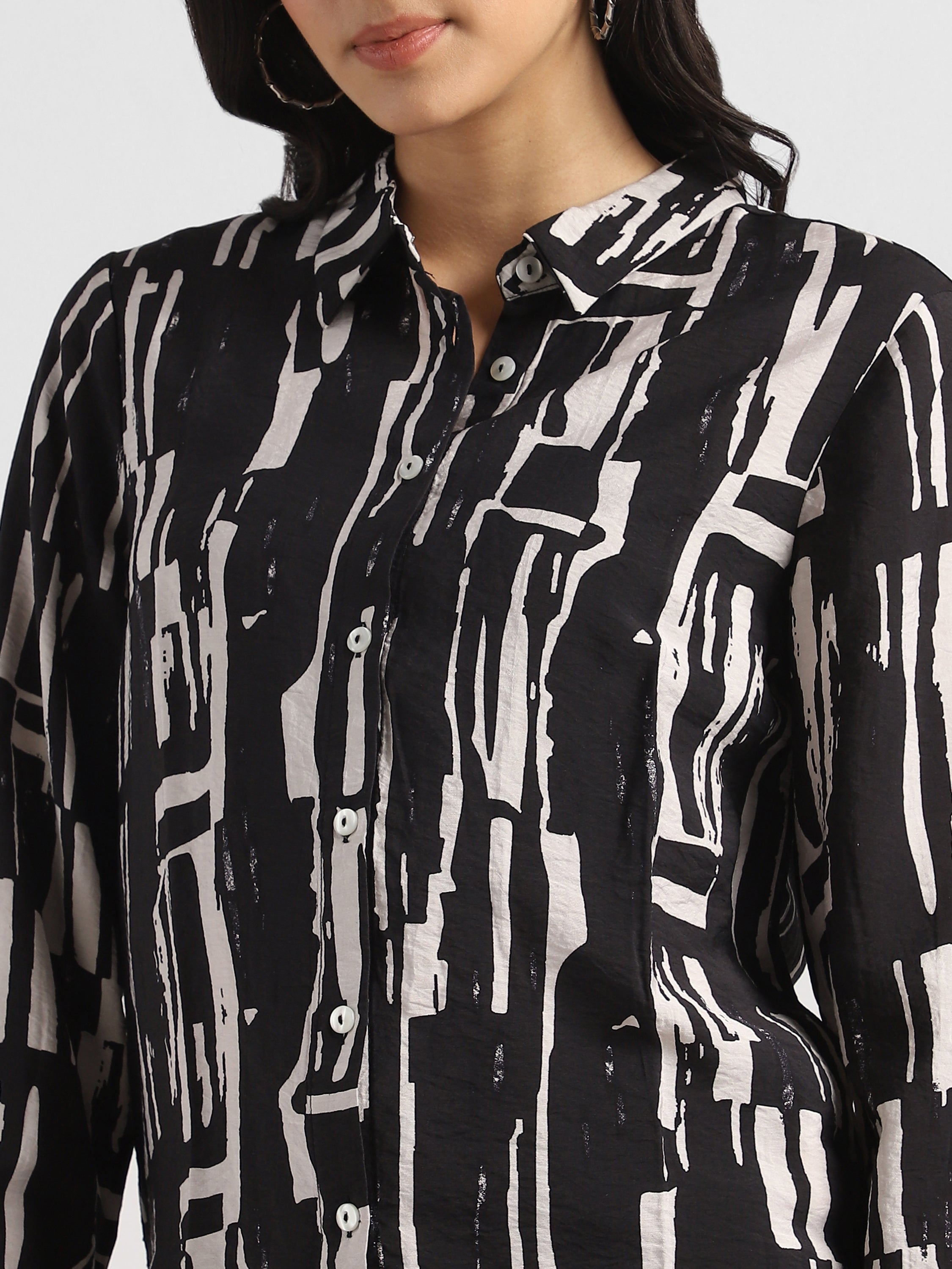 Women Black Printed Regular Fit Shirt