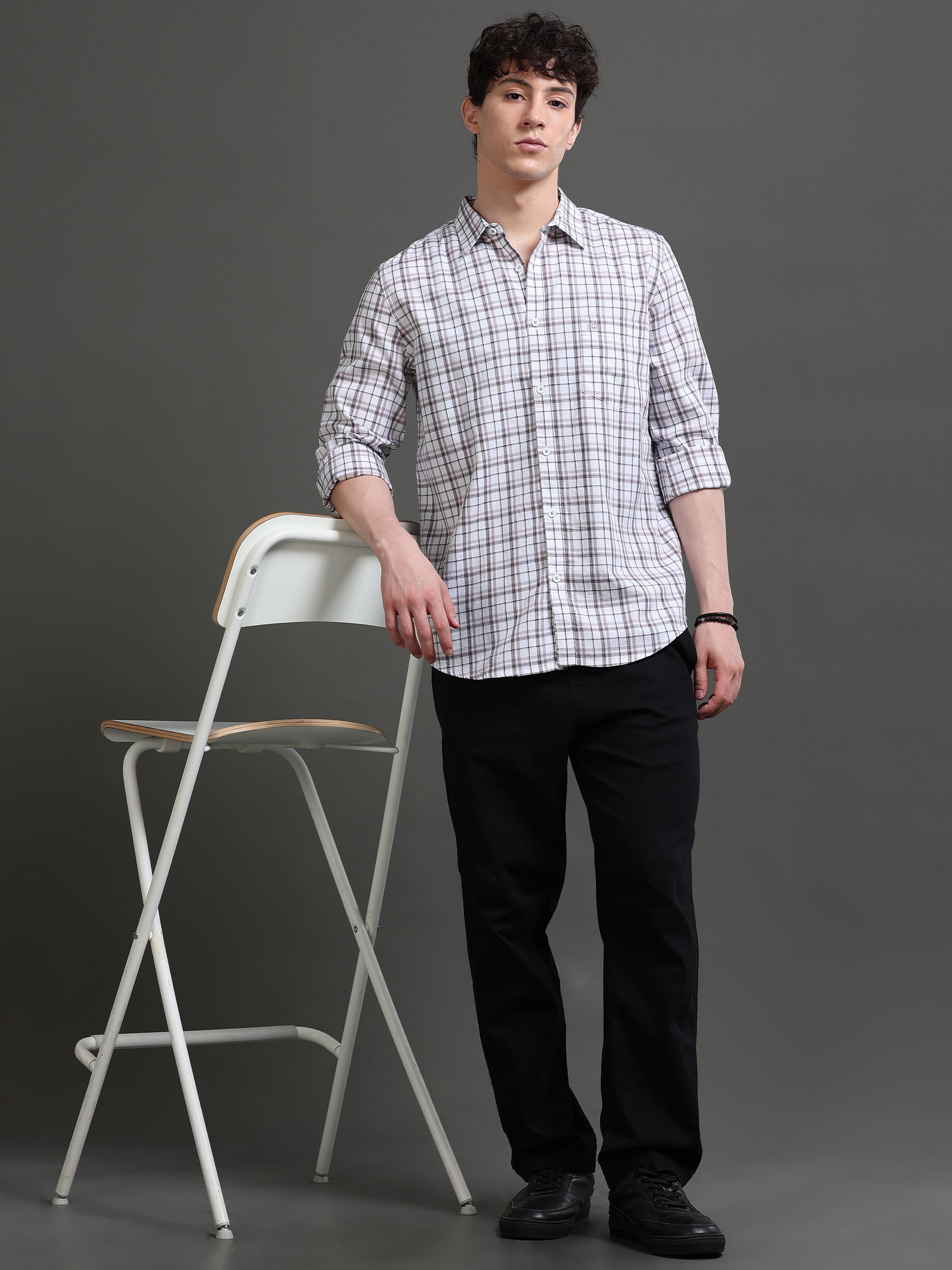 Men White Checked Shirt