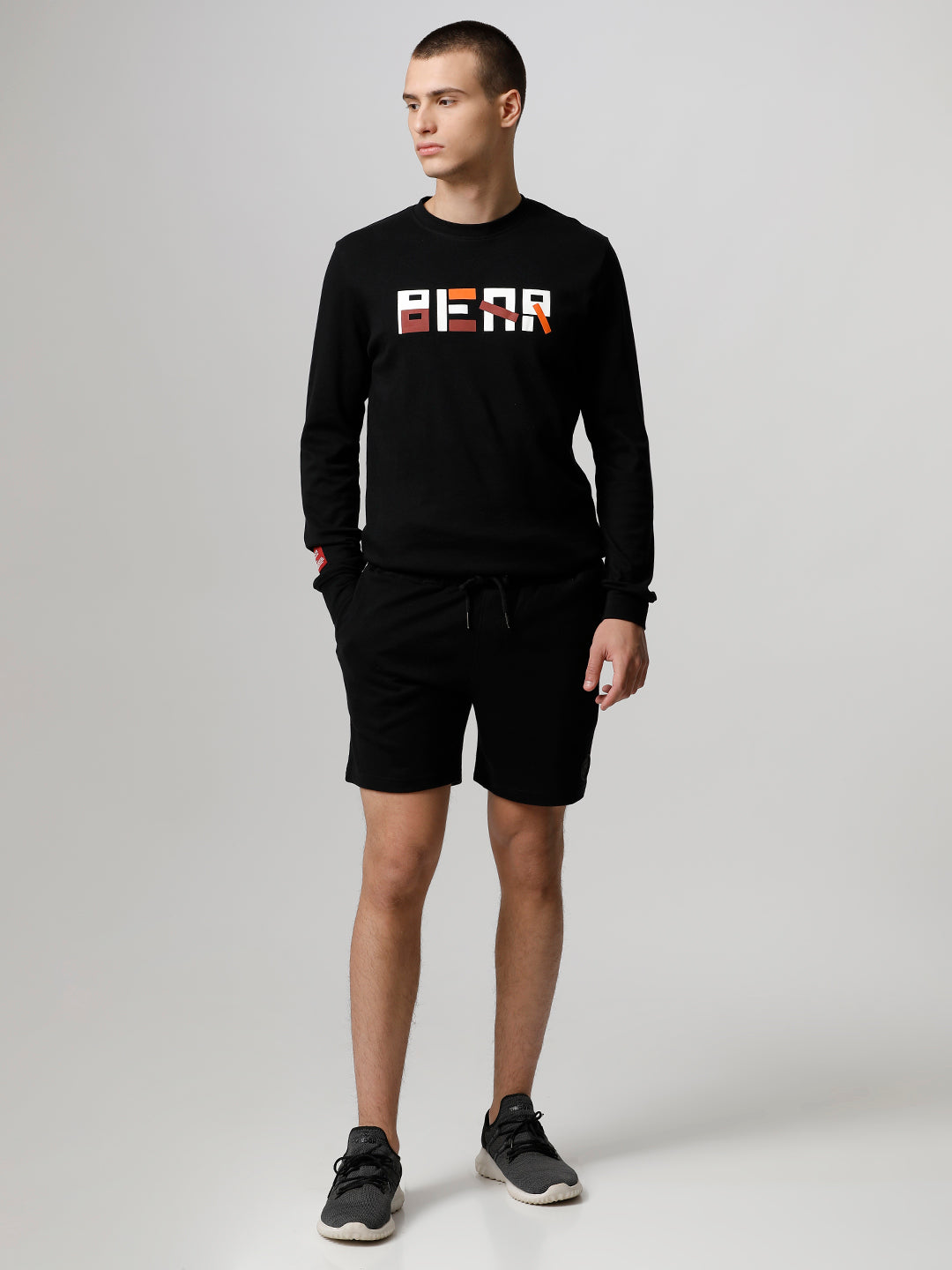 Men Ardor Edition Black Solid Slim Fit Knitted Shorts