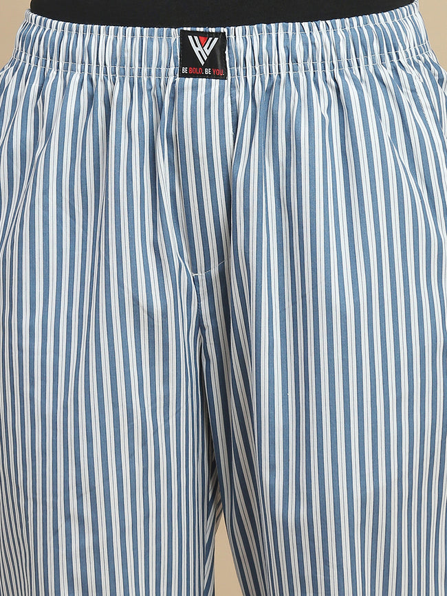 Women Blue & White Striped Cotton Pyjamas