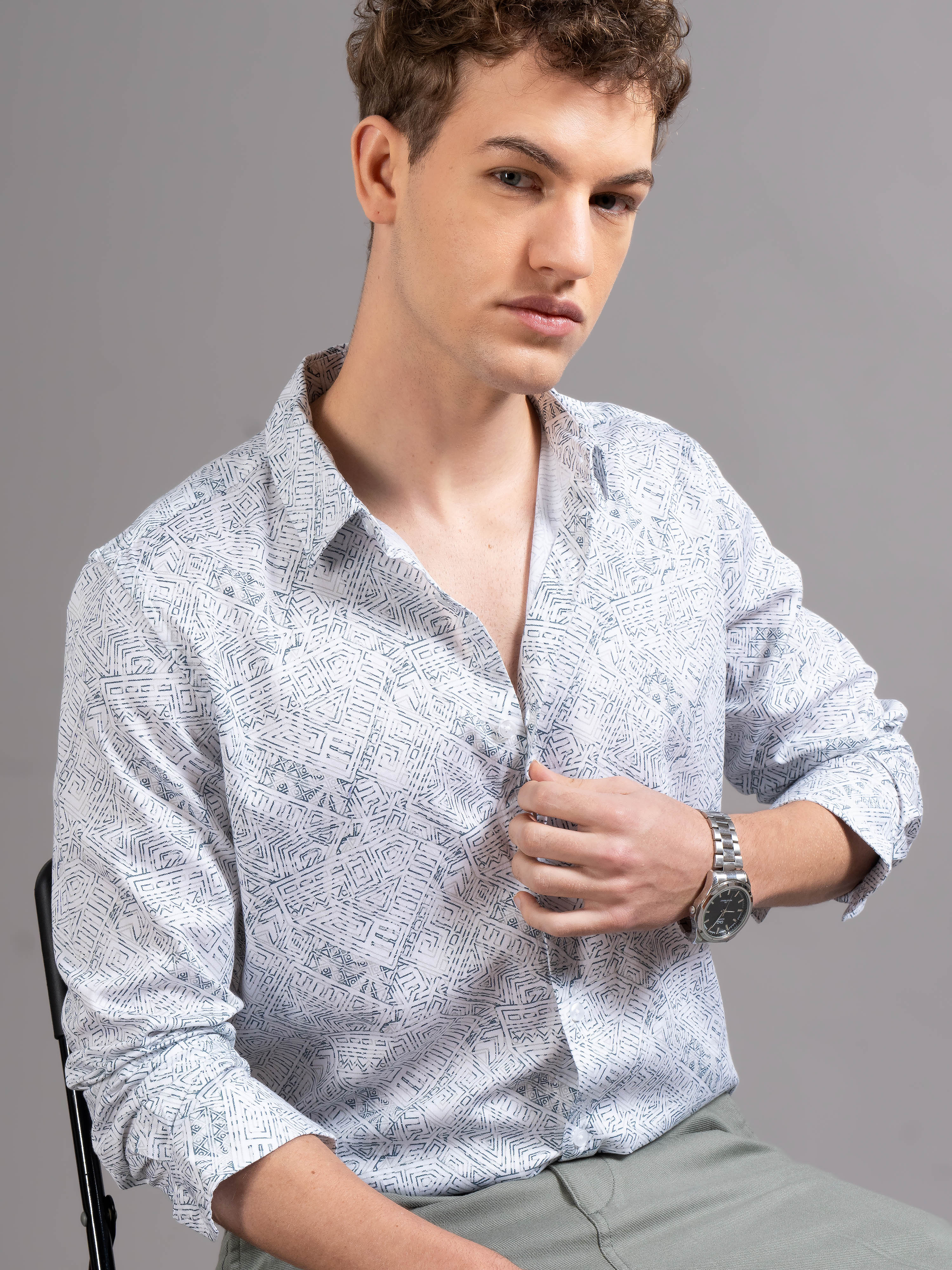 Men White Printed Shirt