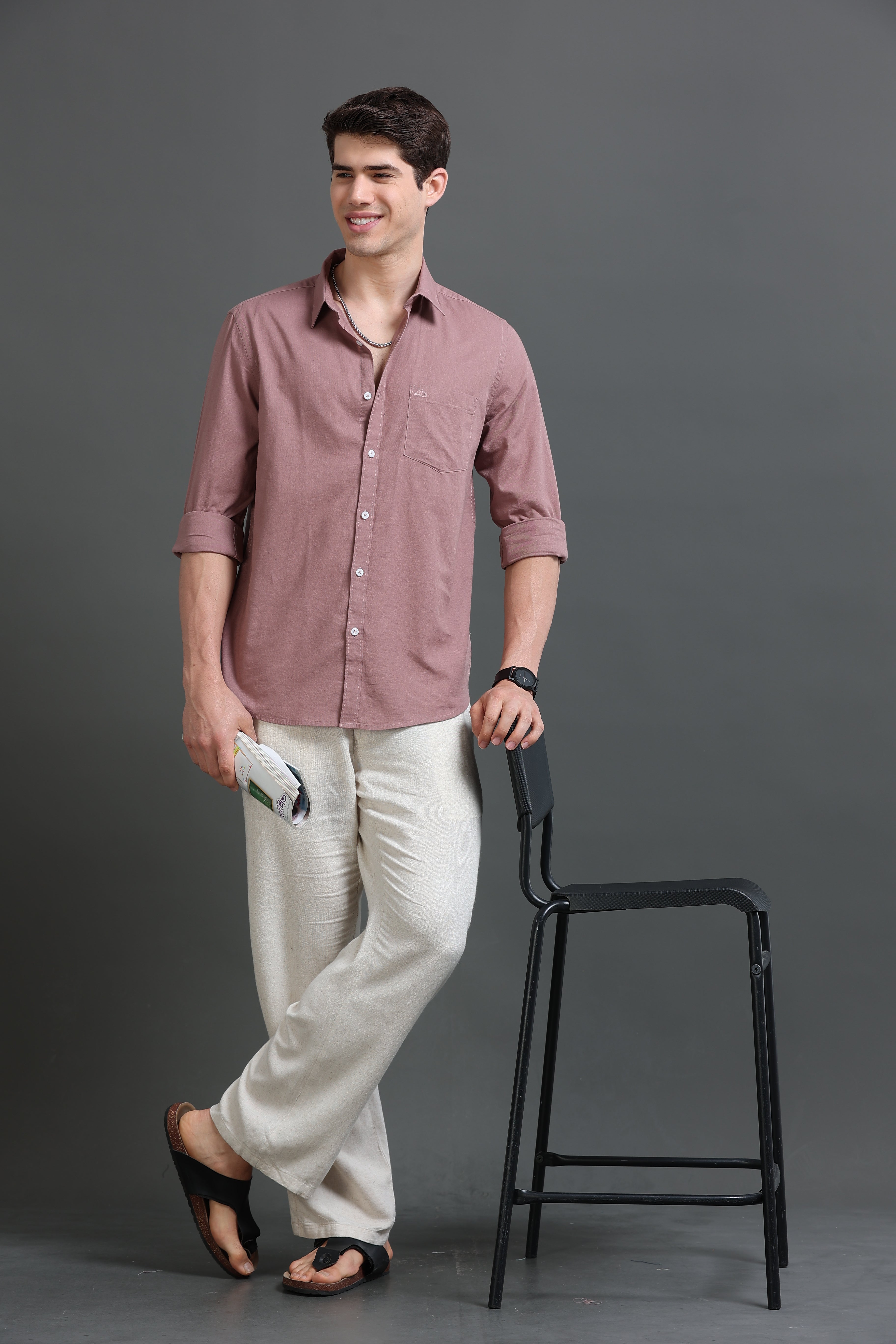 Men Mauve Slub Solid Shirt