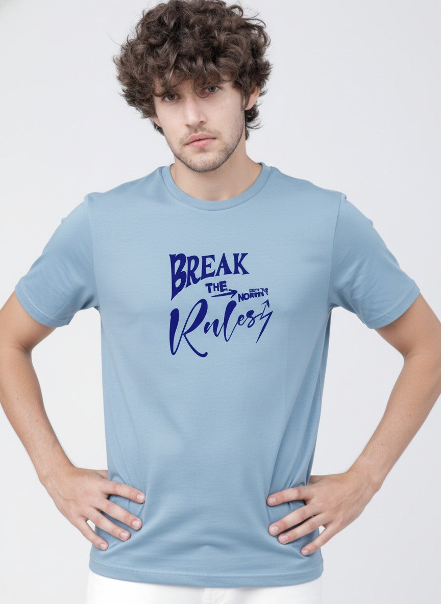 Men Cotton Ice Blue T-Shirt