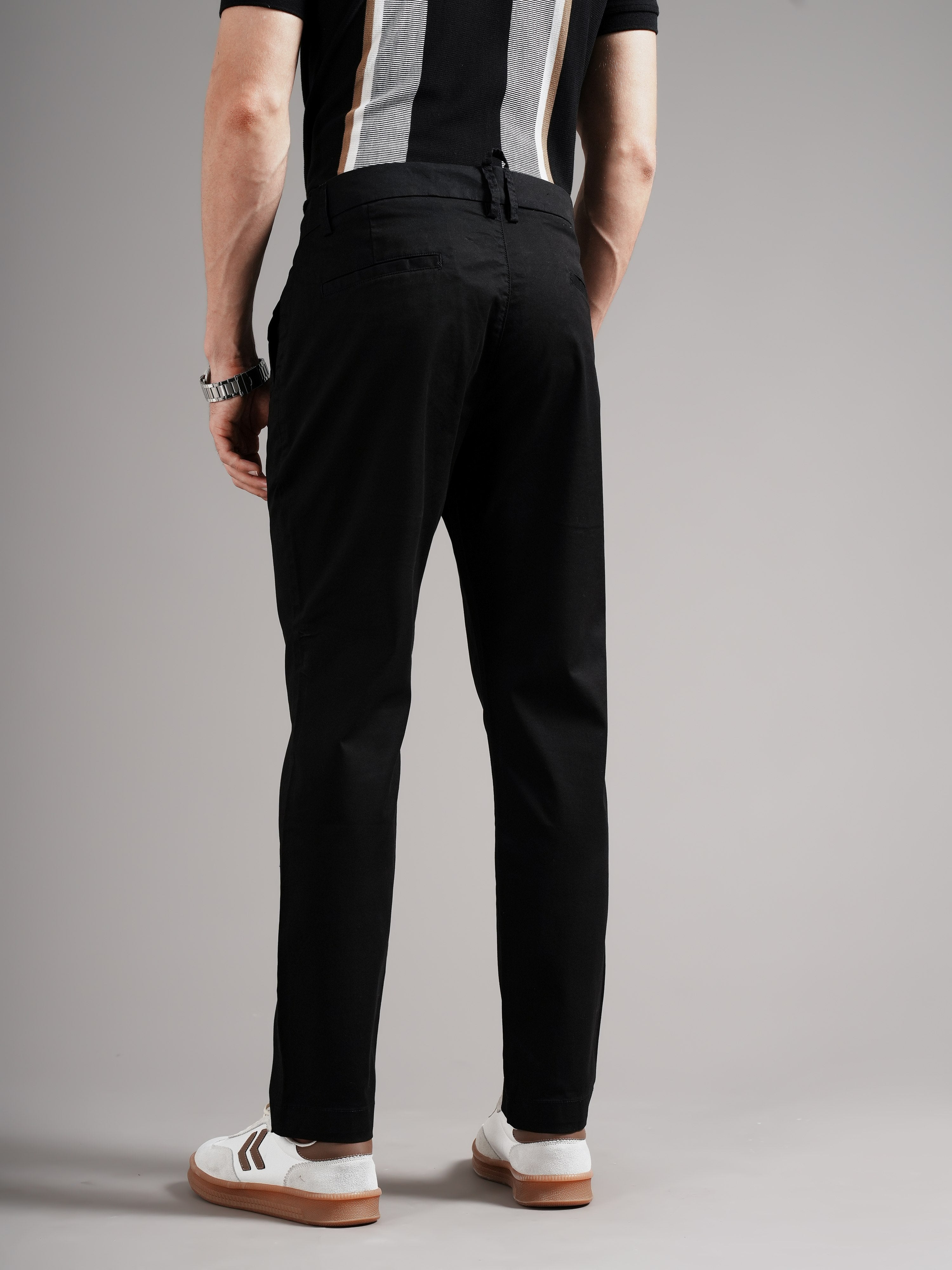 Men Black Tailored Fit Trousers