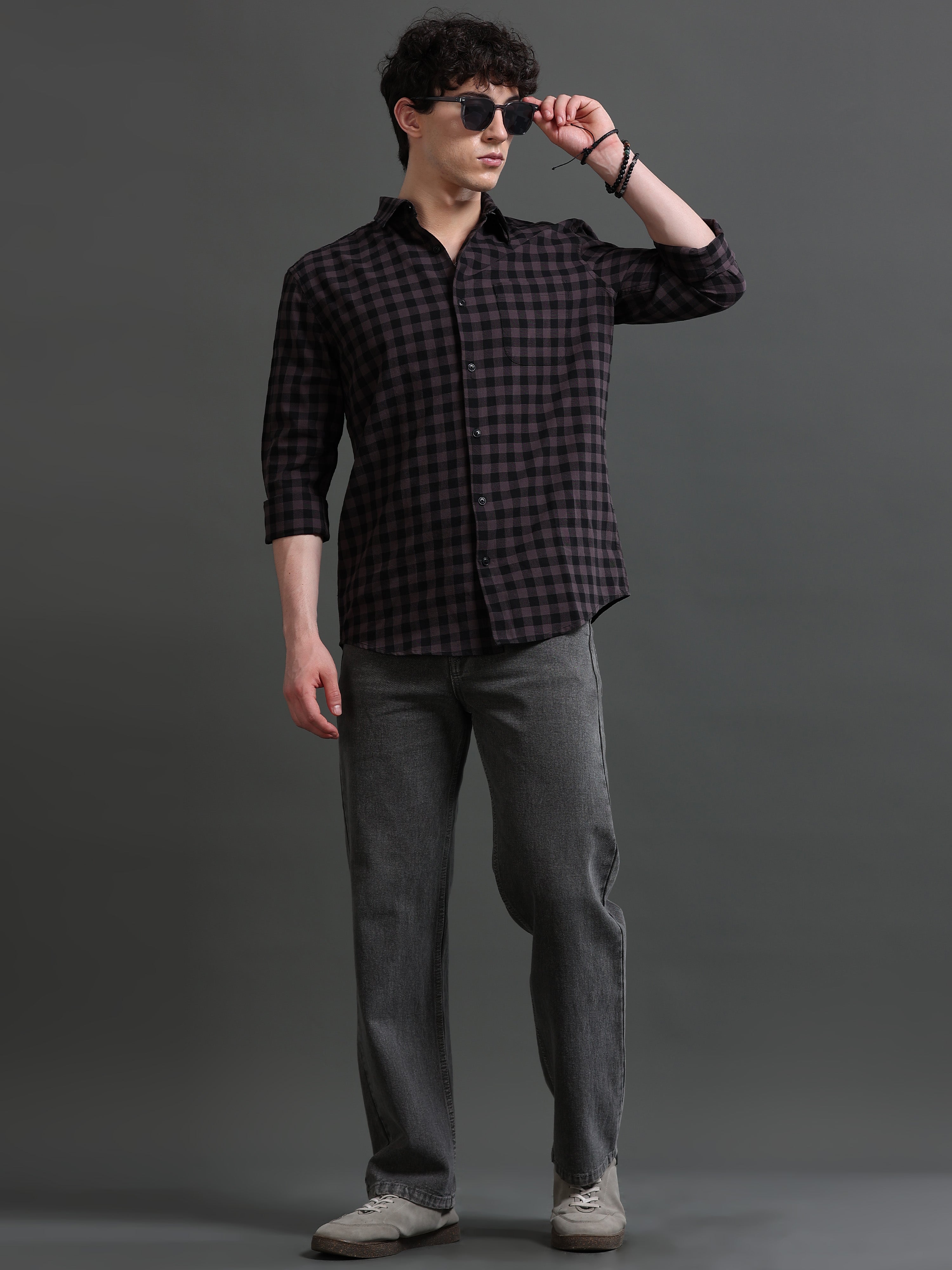 Men Purple Check Shirt