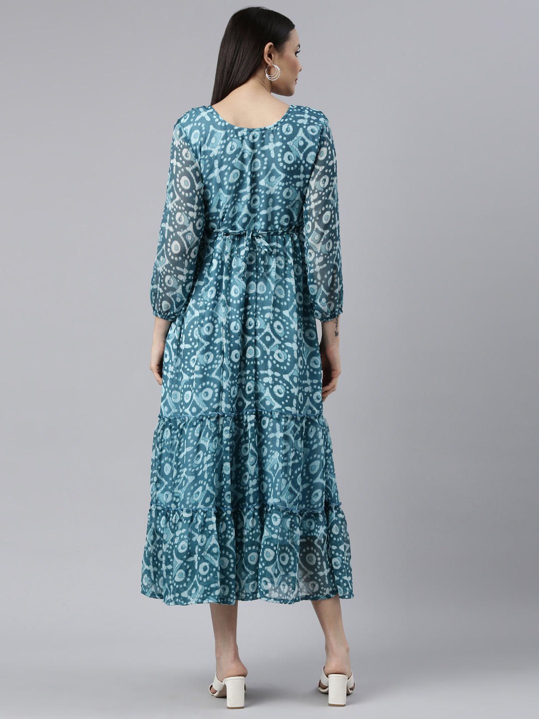 Women Blue Floral Chiffon Dress