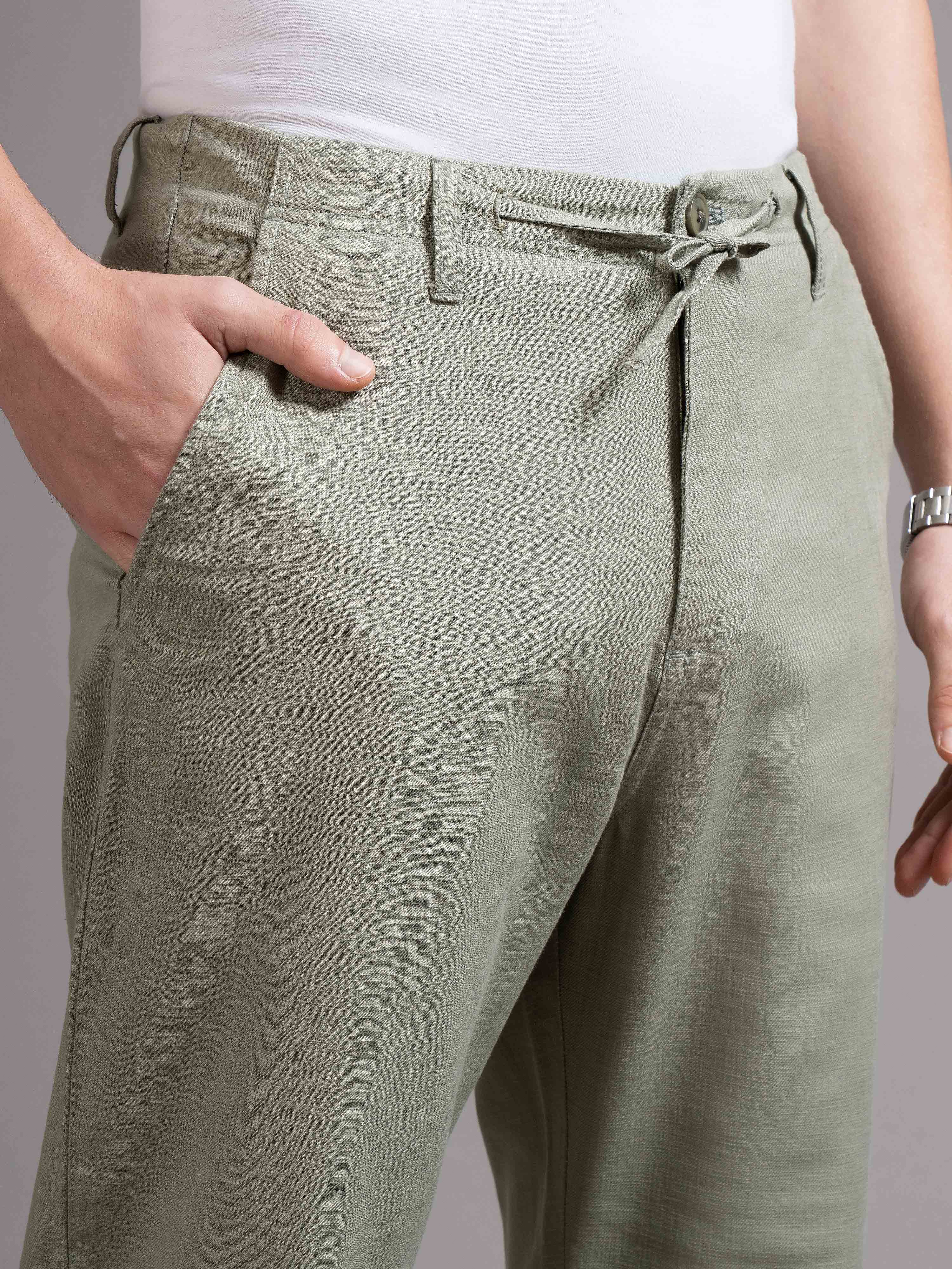 Men Green DrawString Regular Fit Chinos Trouser