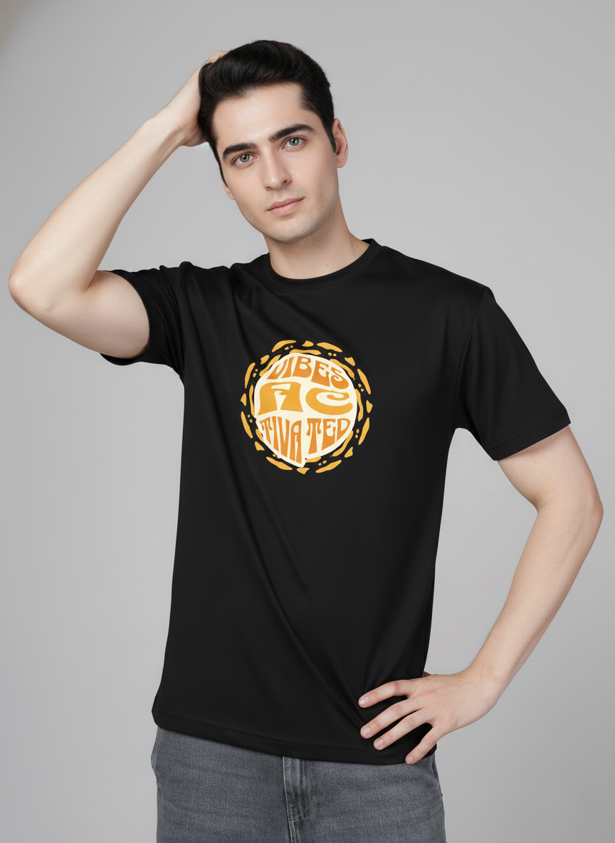 Men Cotton Black Printed Tshirt