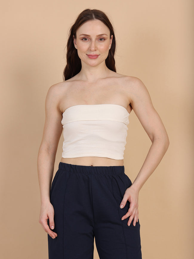 Women Off White Over Fold Tube Top