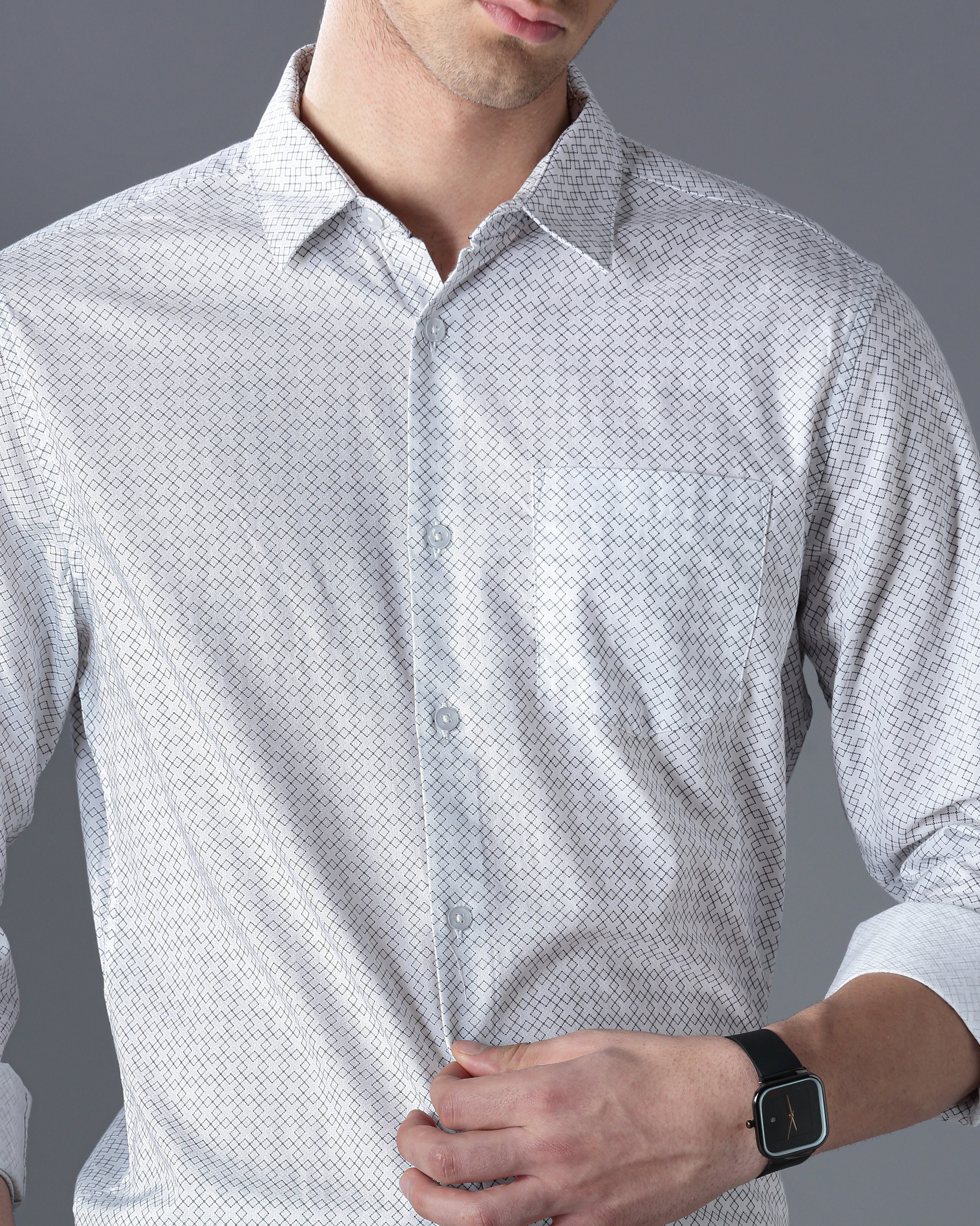 Men White Cotton Slim Shirt