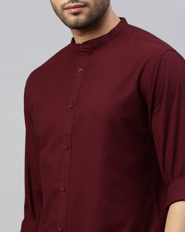 Men Maroon Cotton Slim Shirt