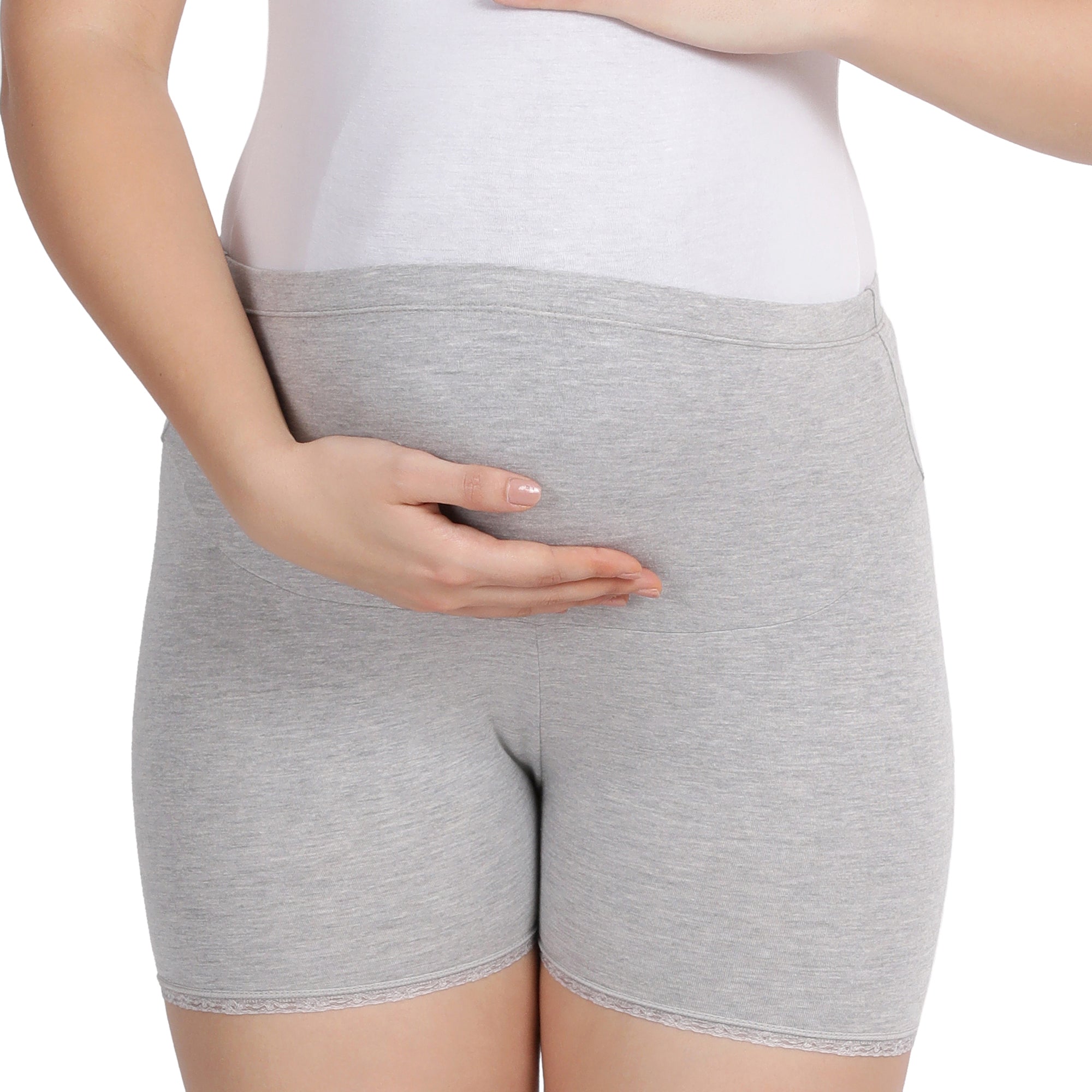 Women Grey Maternity Lace Shorts
