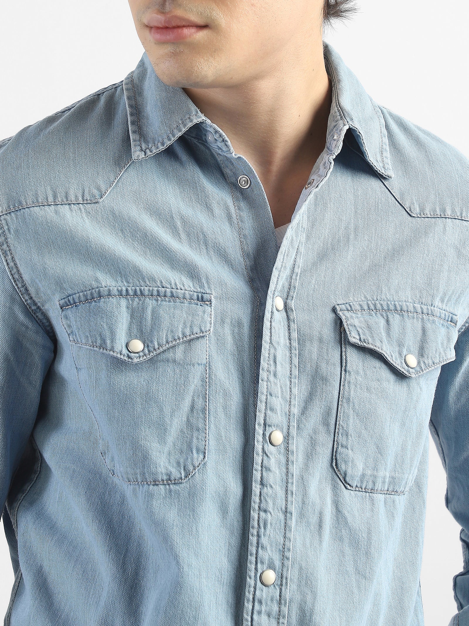 Men Denim Blue Regular Fit Shirt with Two Pockets