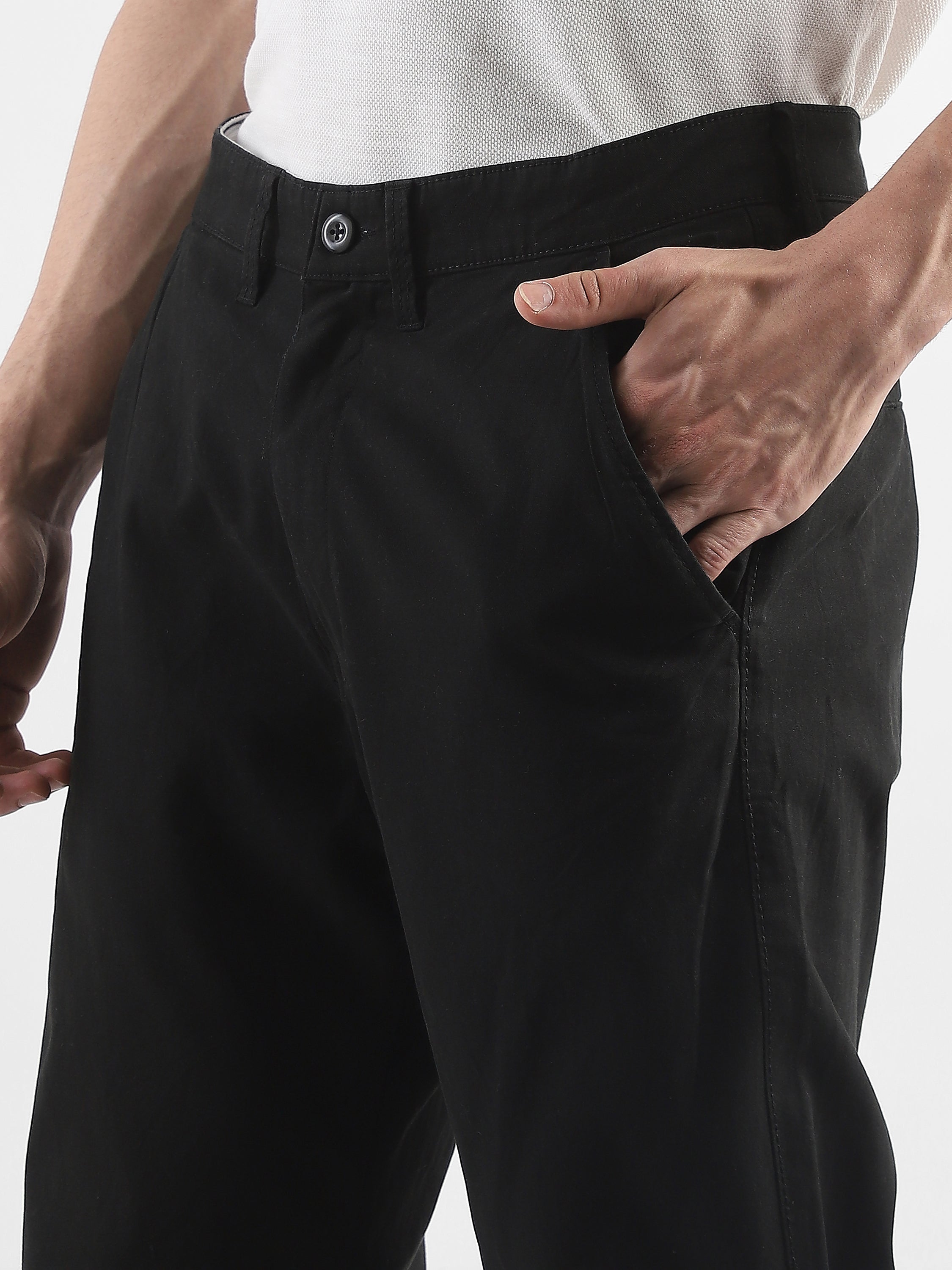 Men Black Straight Fit Trousers