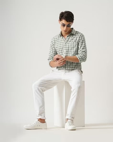 Men Green Checked Shirt