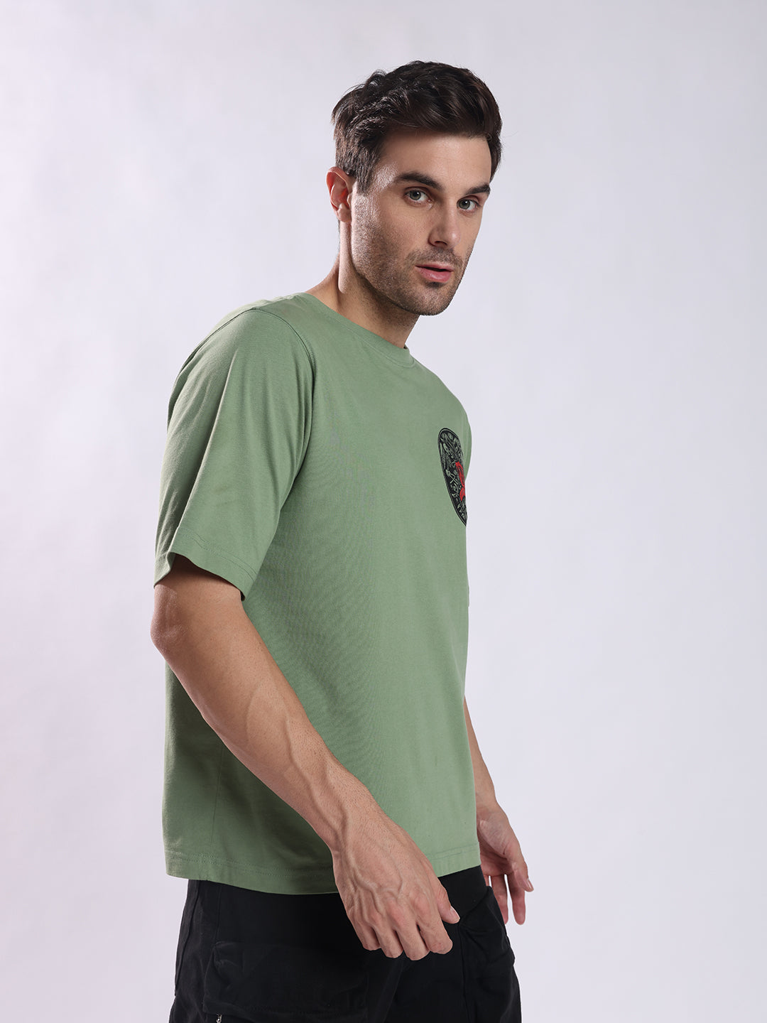 Men Olive Cotton Oversized T-Shirt