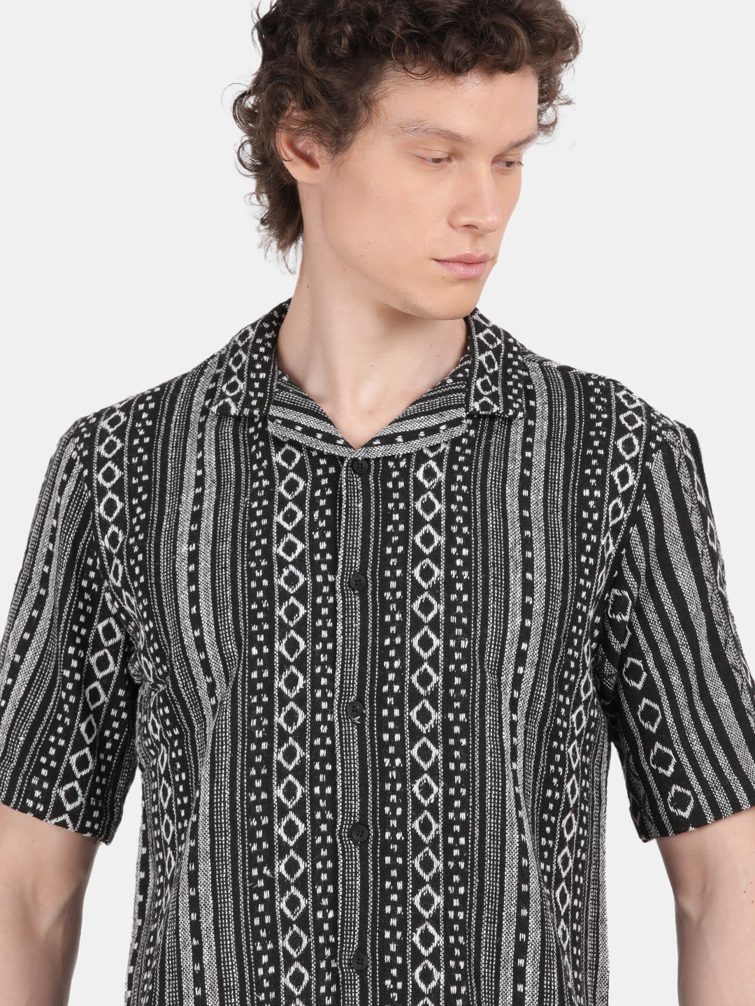 Men Black Slim Fit Spread Collar Half Sleeve Casual Shirt