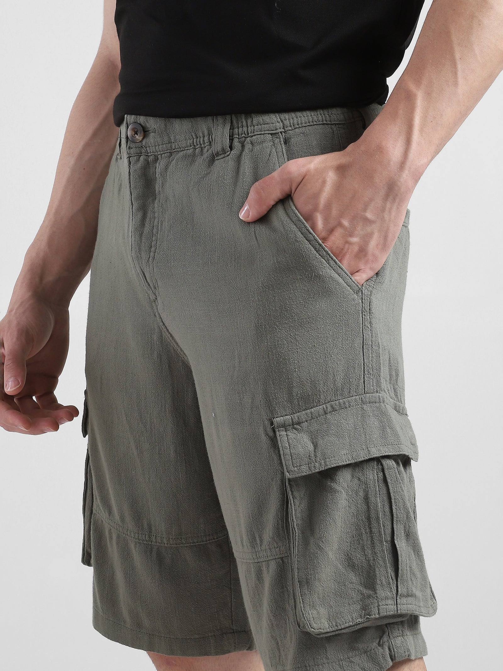 Men Olive Cargo Shorts