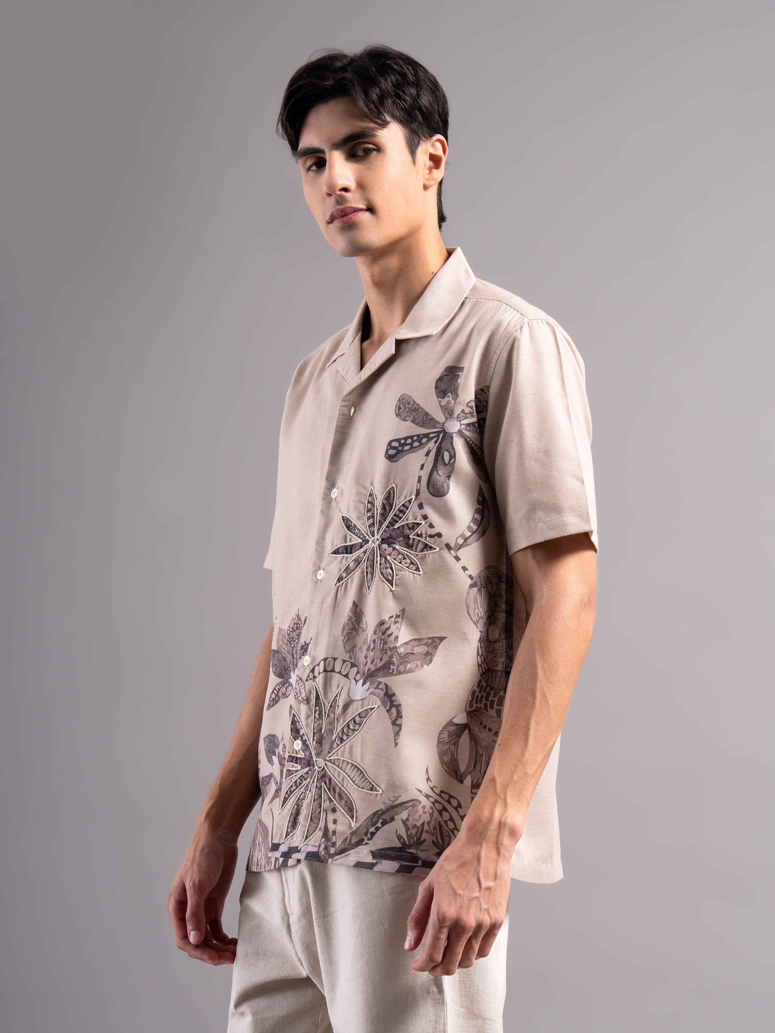 Men Beige Printed Casual Shirt