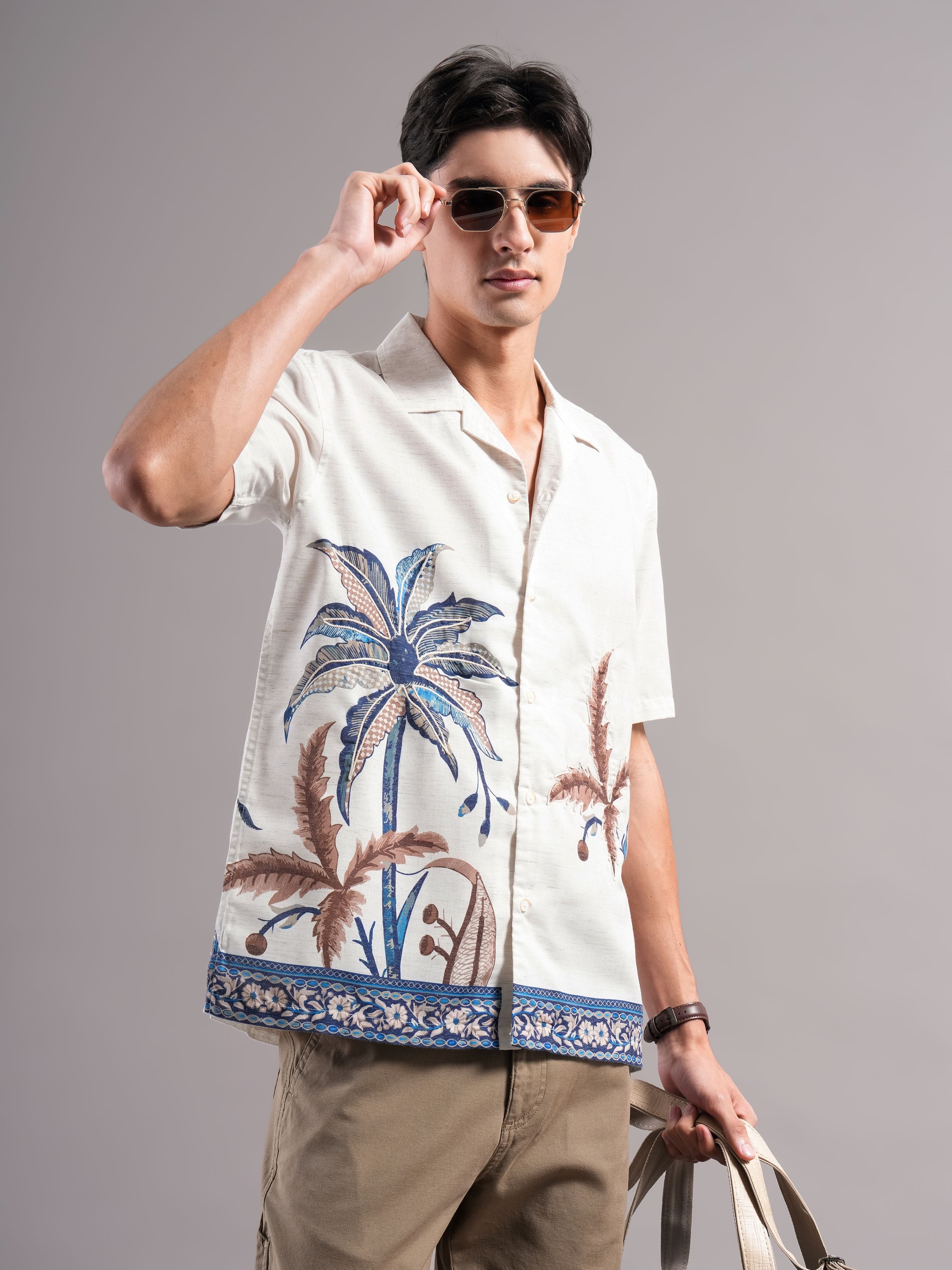 Men Cream Printed Casual Shirt