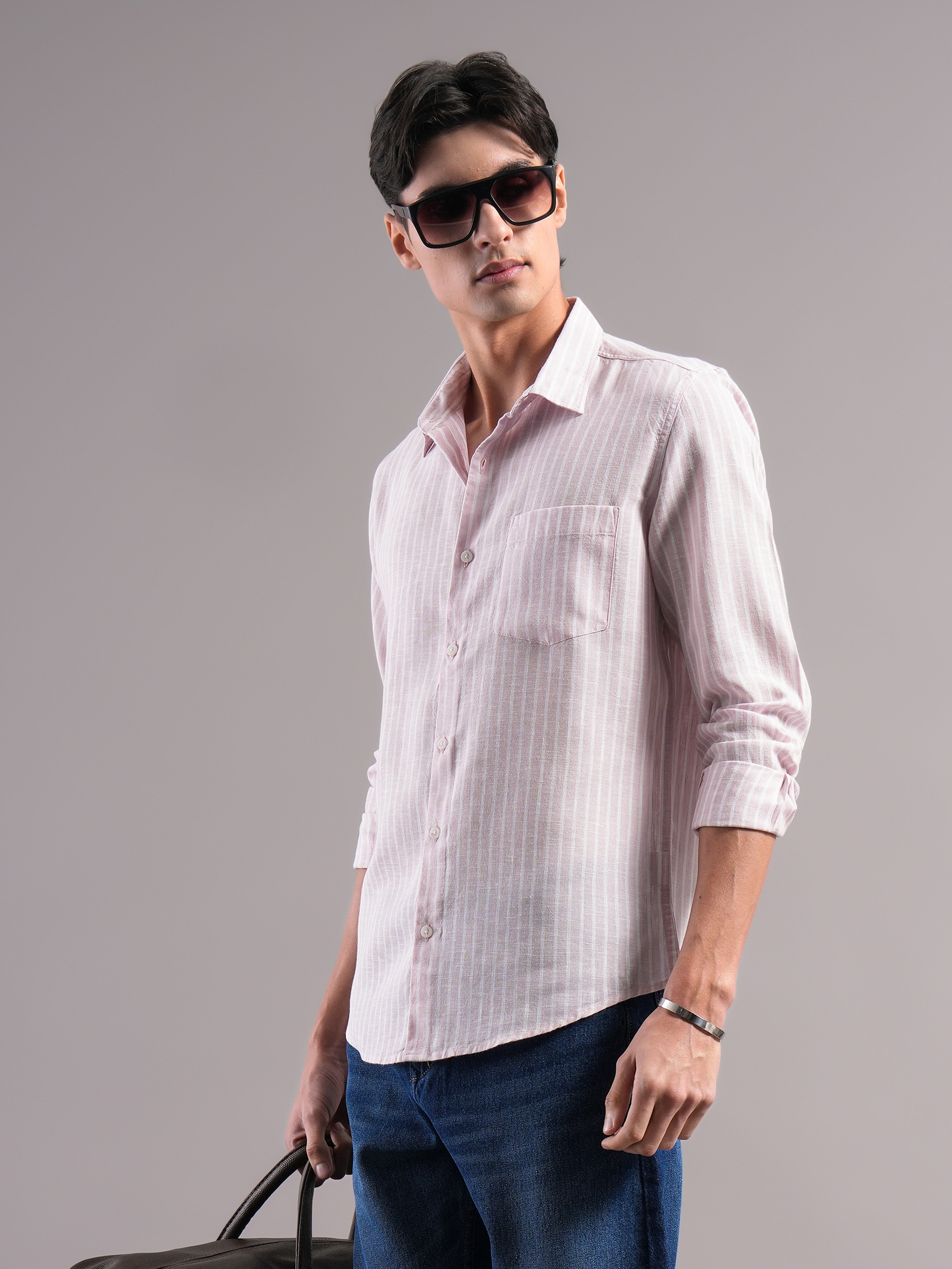 Men Lyocell Striped Shirts