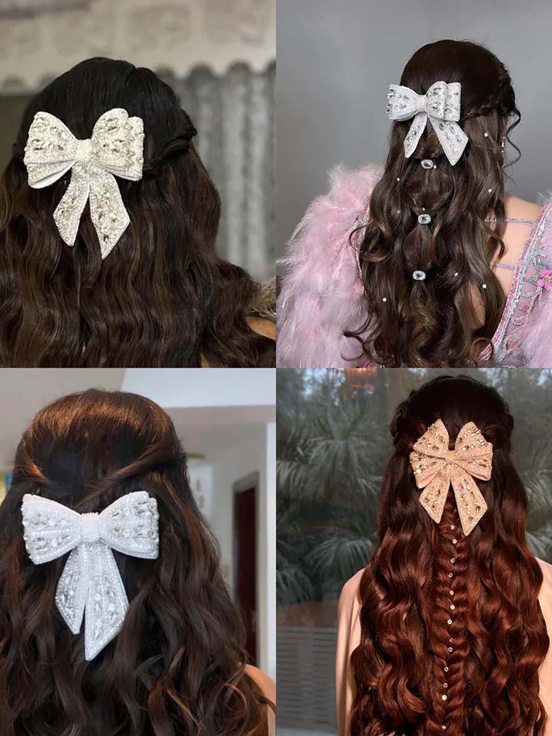Silver Embellished Crystal Hair Bow Barrette Clip
