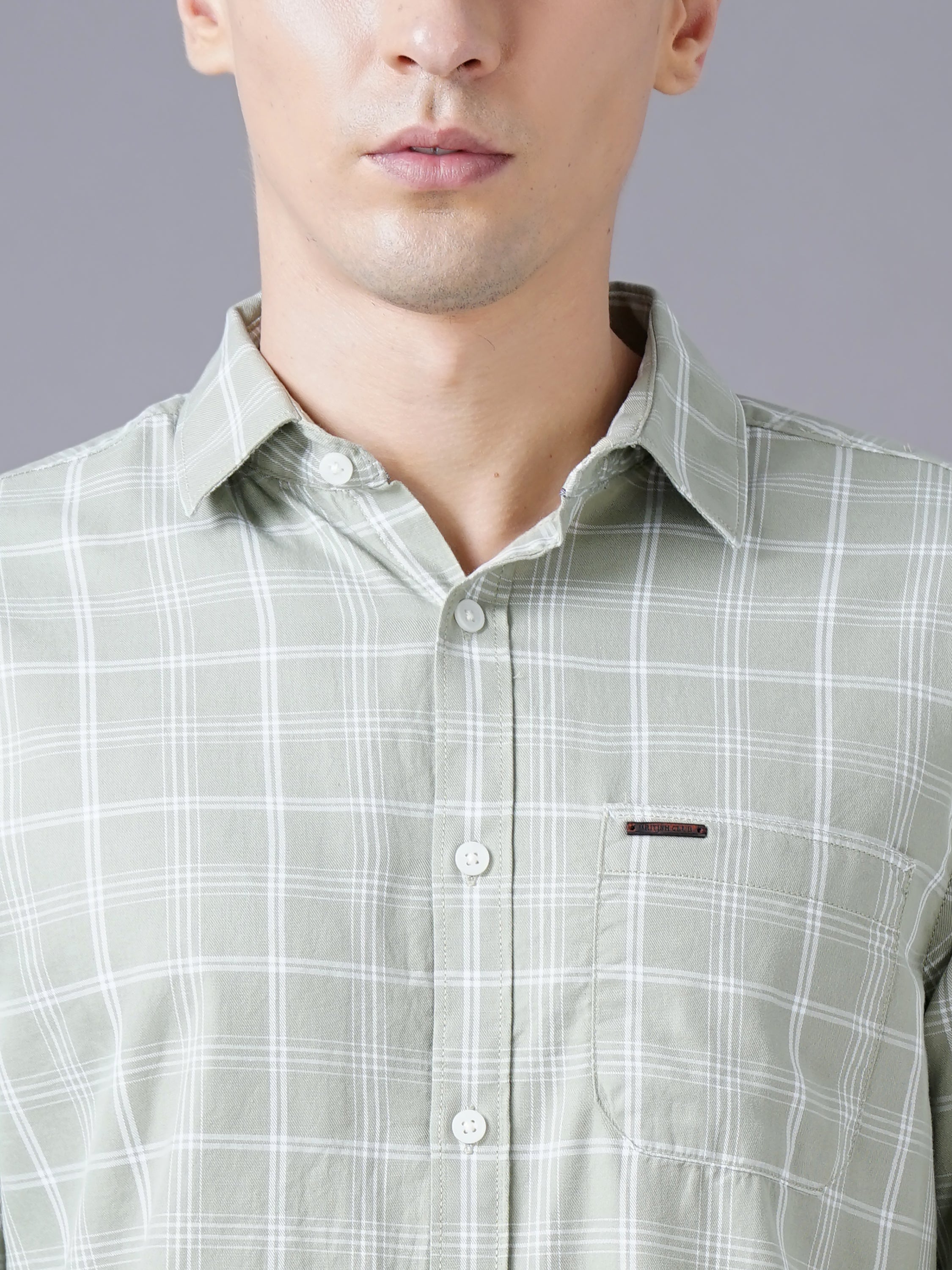Men Green Cotton Slim Shirt