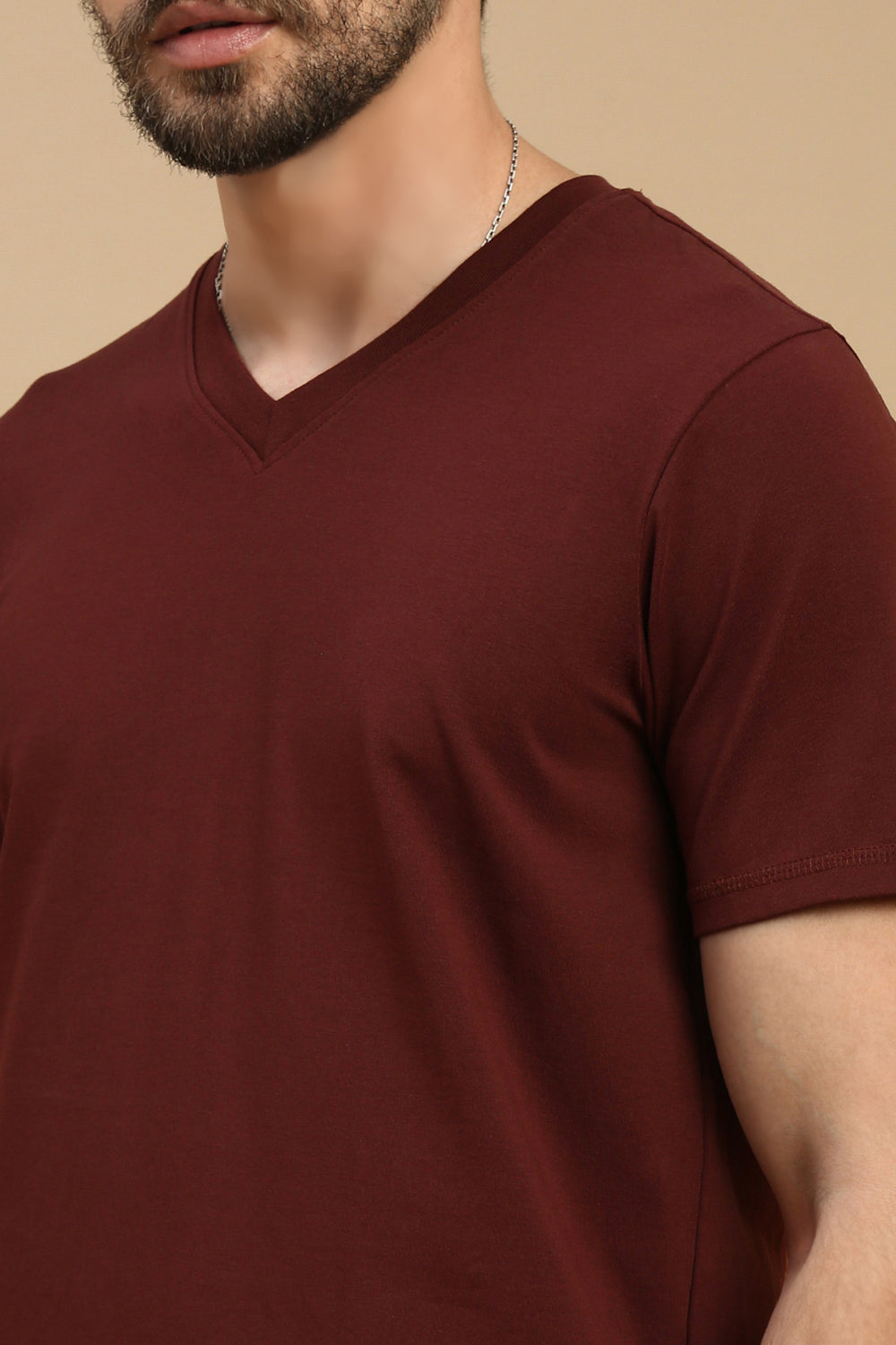 Men Brown V Neck T-Shirt