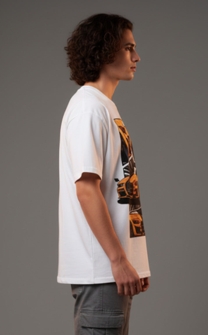 Mens White Graphic Cotton Oversized T-Shirt
