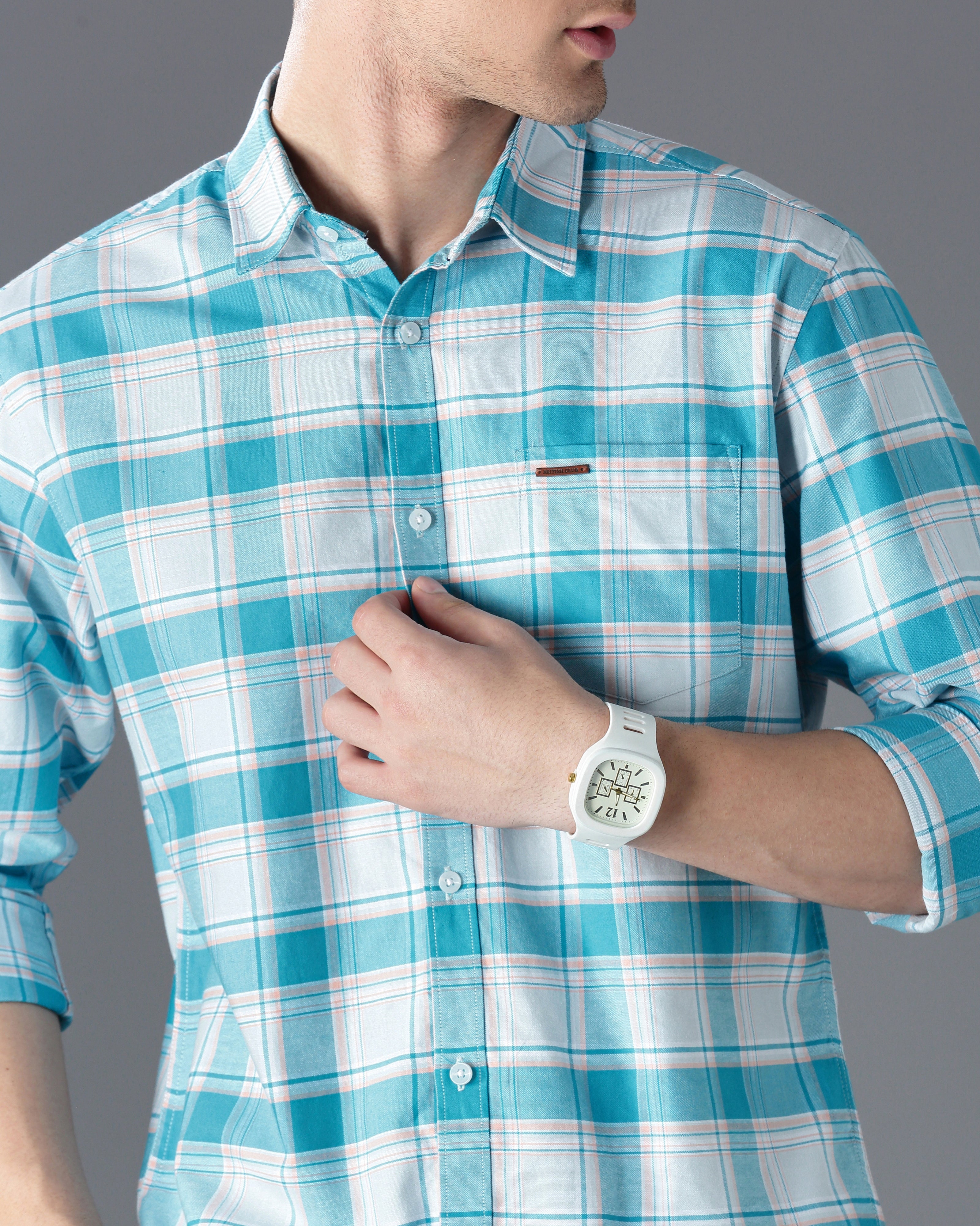 Men Blue Cotton Slim Shirt