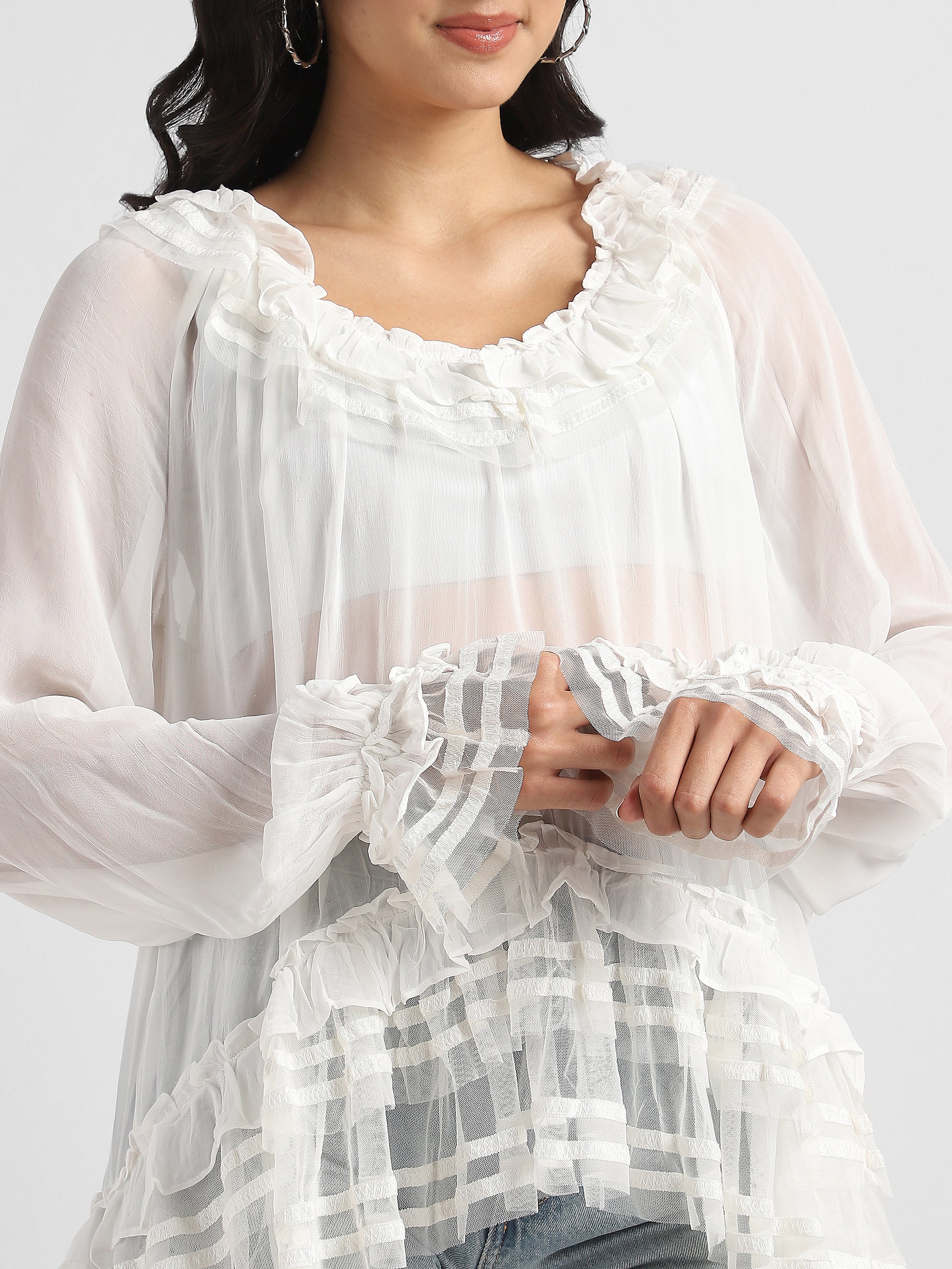 S dot flow frill tops theredthread 白 THEREDTHREAD / ザレッドスレッド】S dot flow frill tops