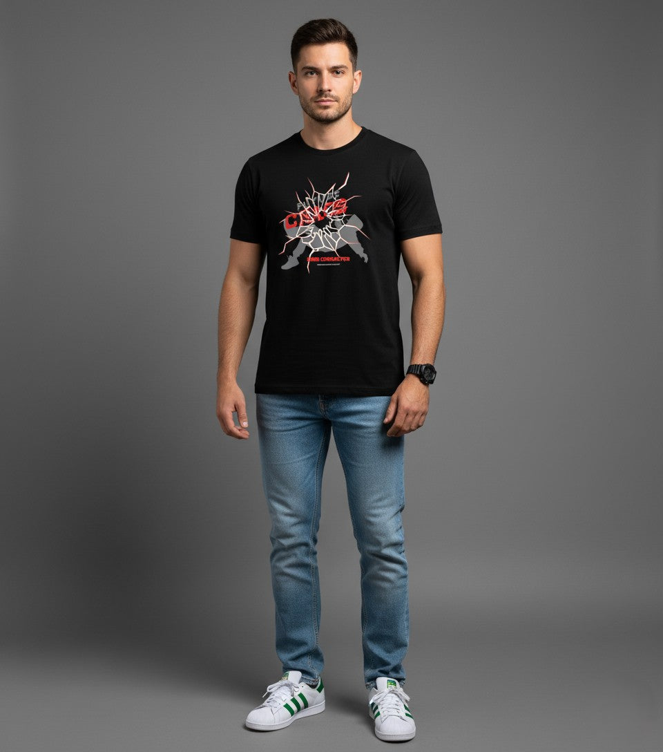 Men Printed Black Cotton Tshirt