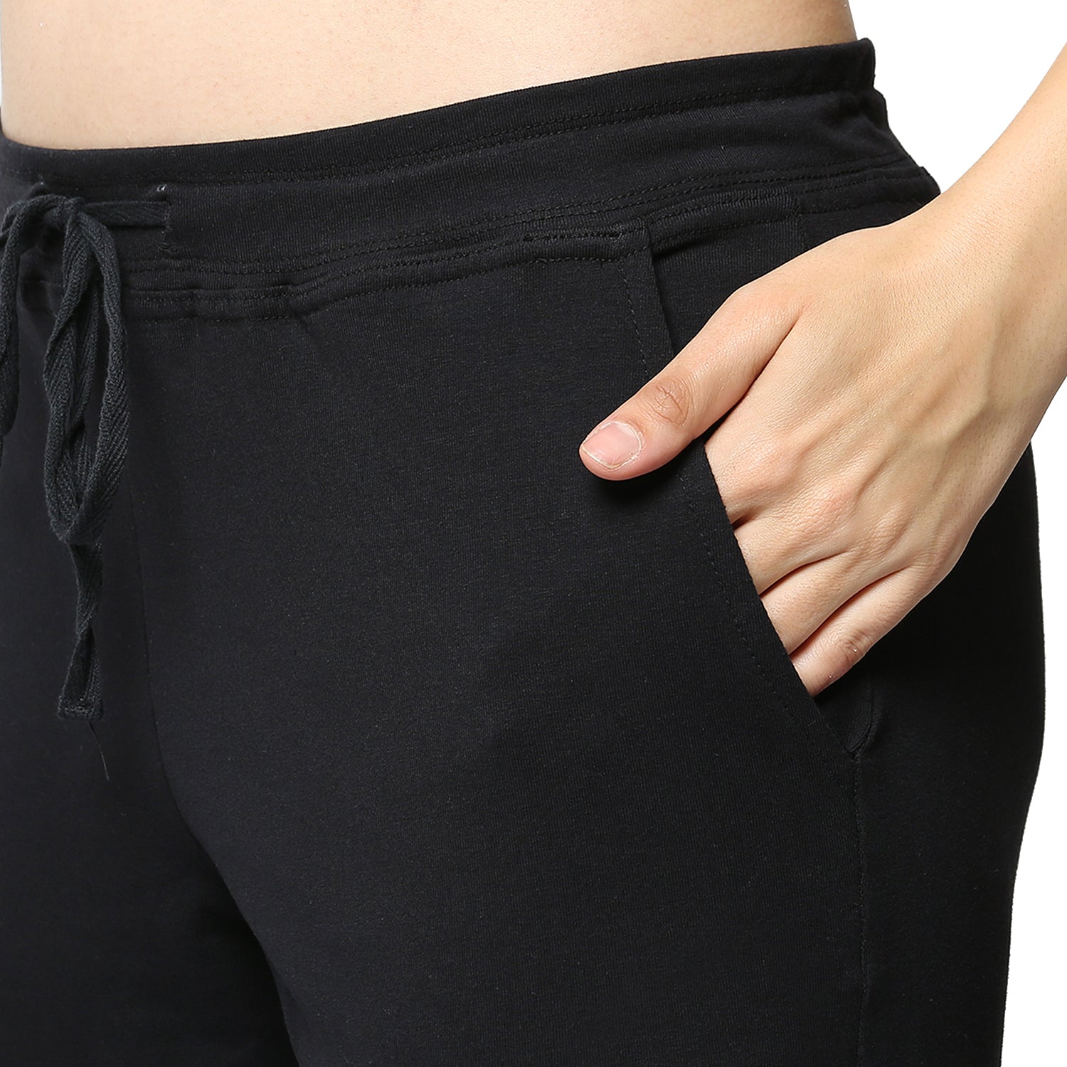 Women Black Ankle Length Track Pant