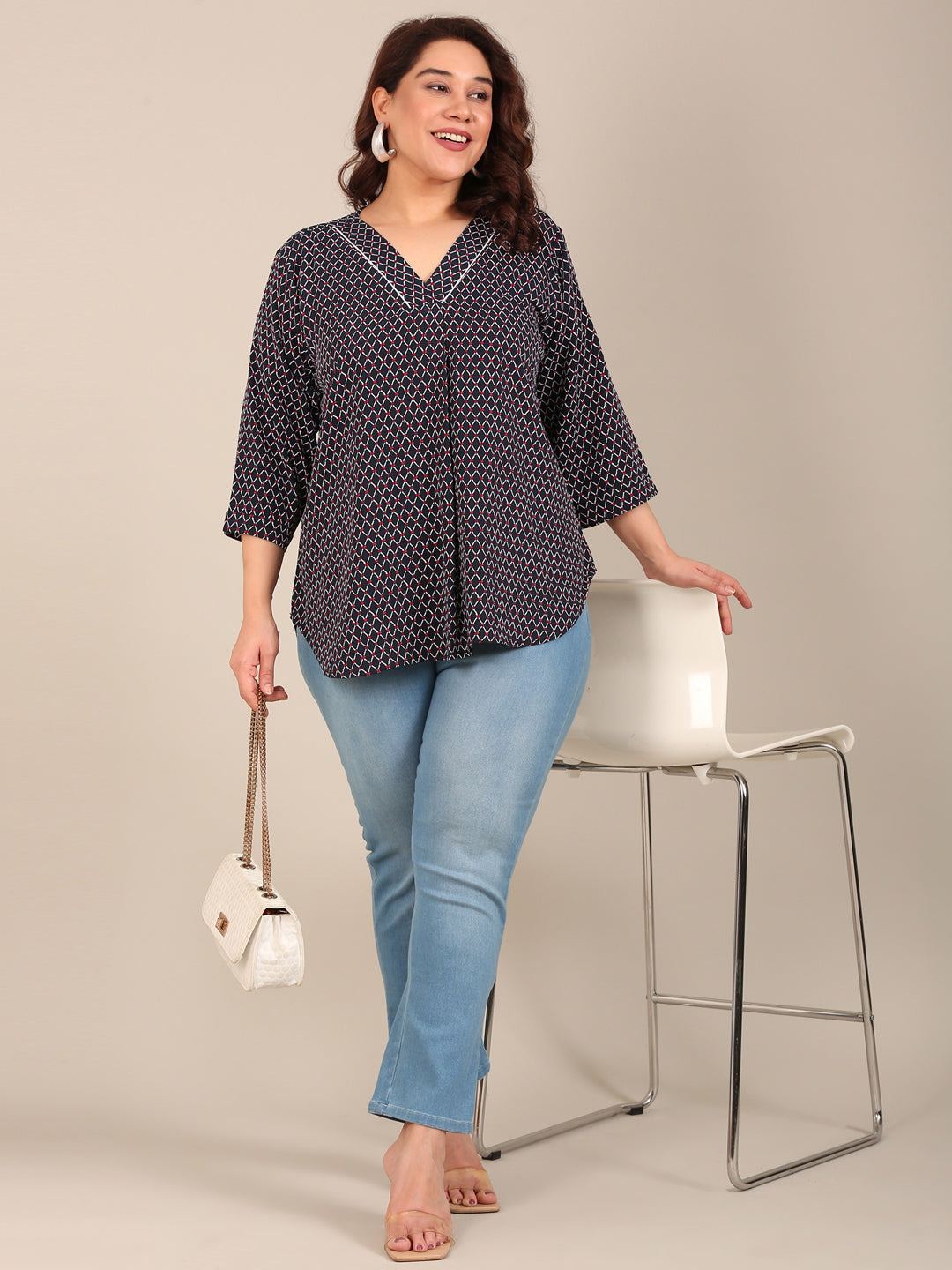 Women Navy Geometric Printed Top