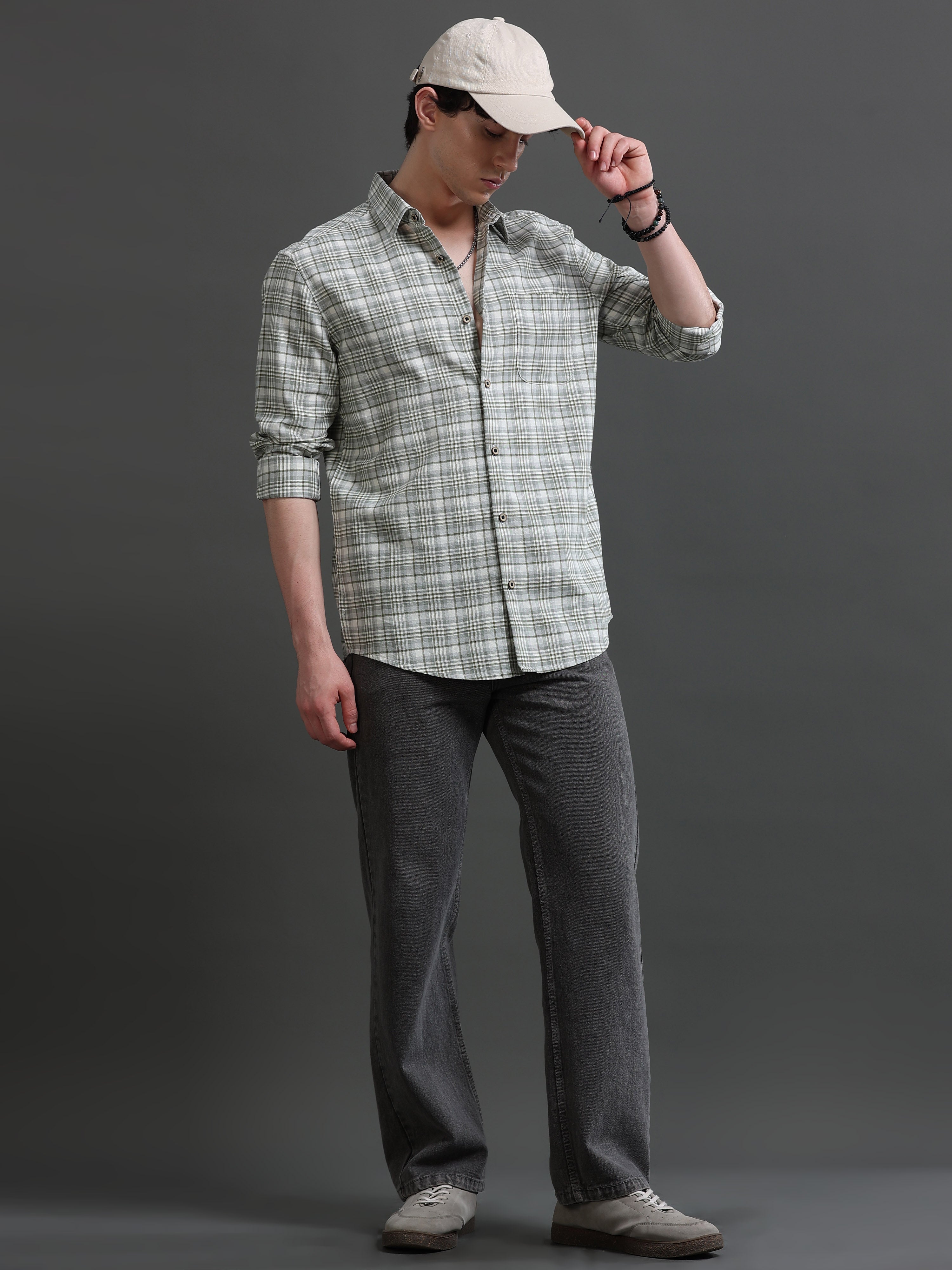 Men Green Check Shirt