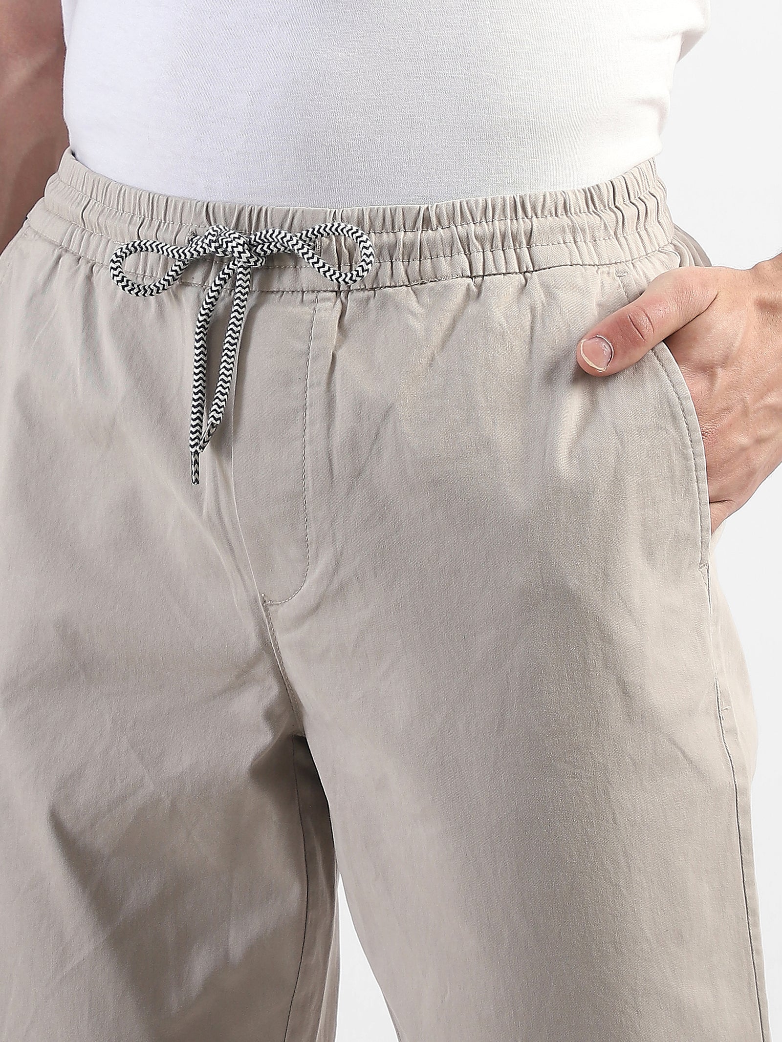 Men Beige Cotton Blend Pants