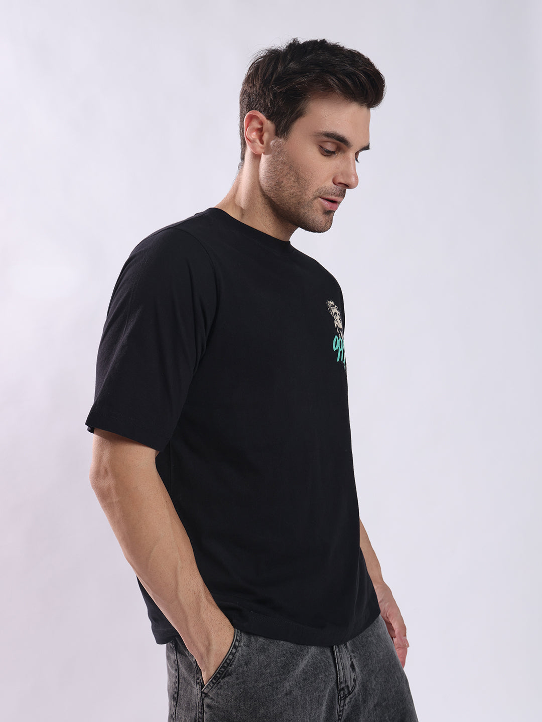 Men Black Cotton Oversized T-Shirt