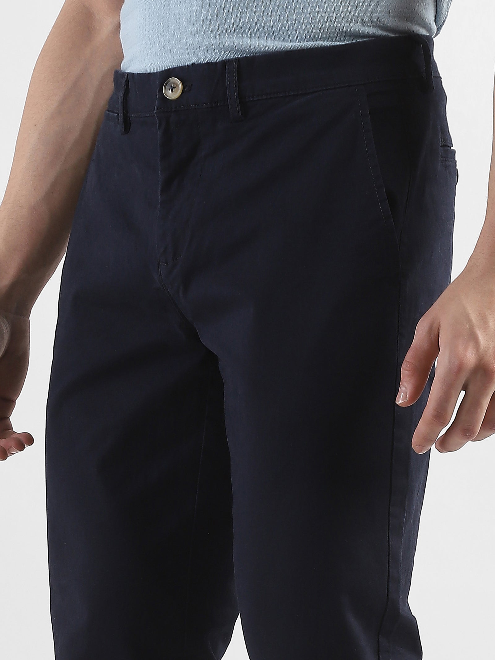 Men Navy Mid Rise Formal Trouser