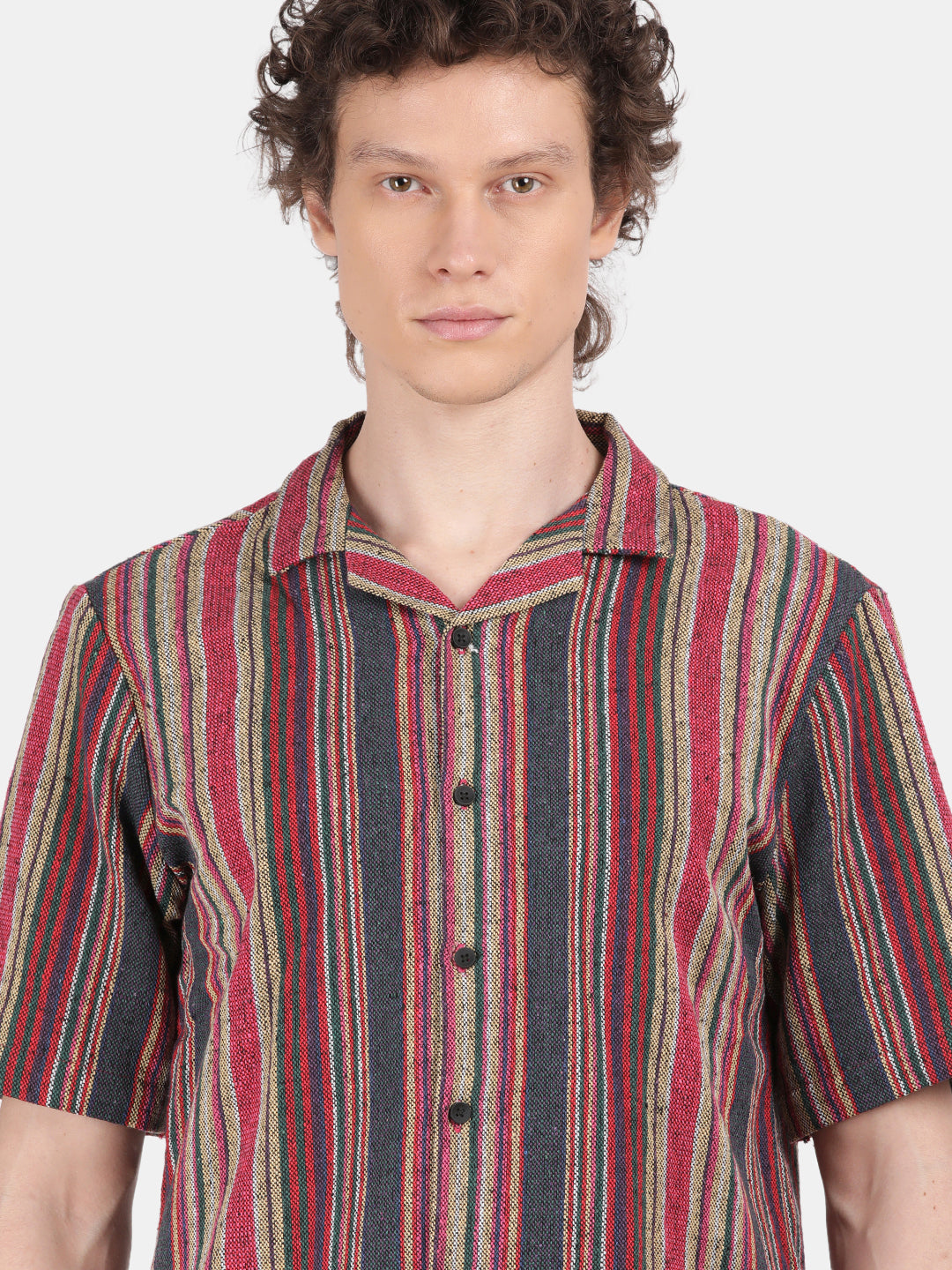 Men Cream Slim Fit Spread Collar Half Sleeve Casual Shirt