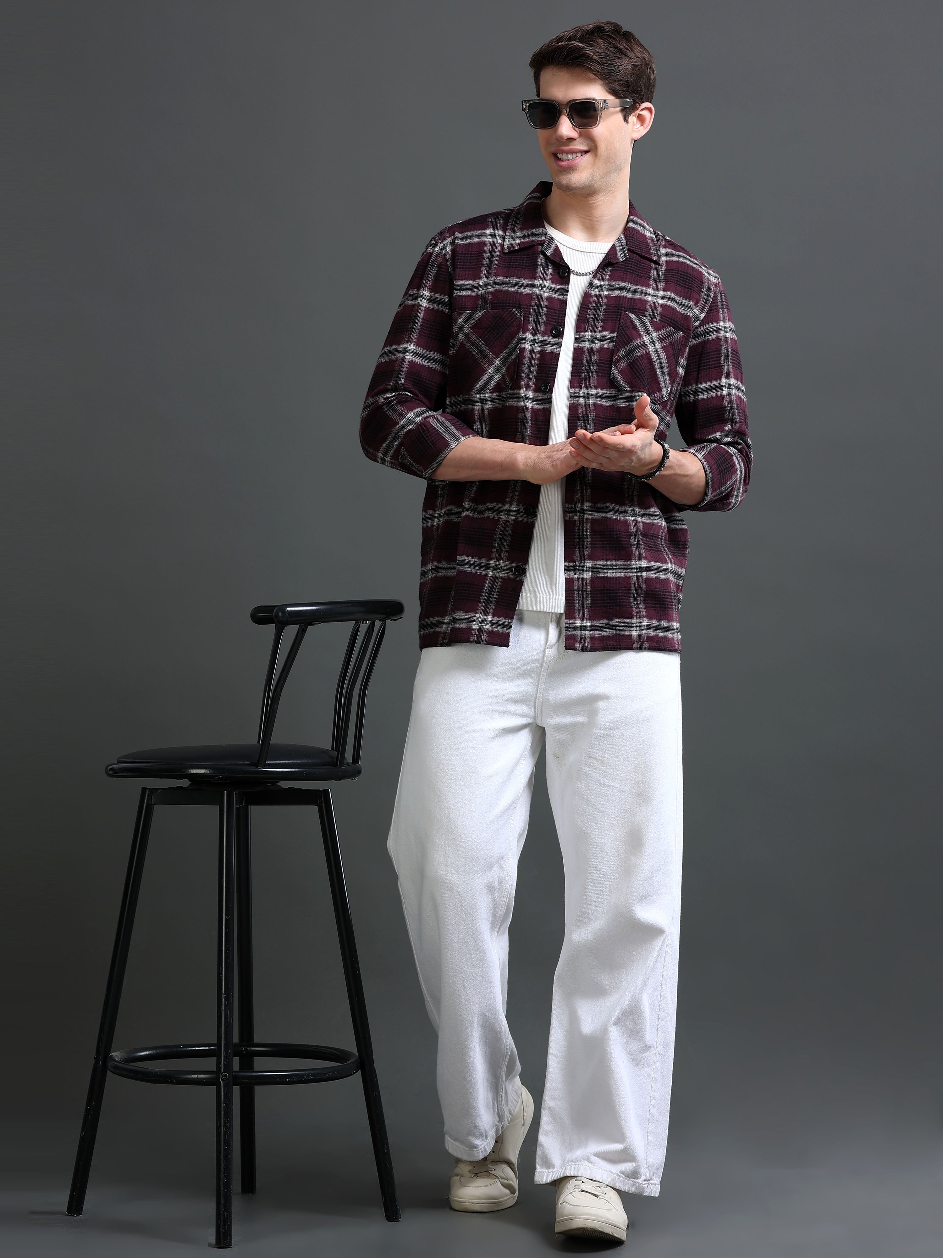 Men Burgundy Flannel Checked Shirt