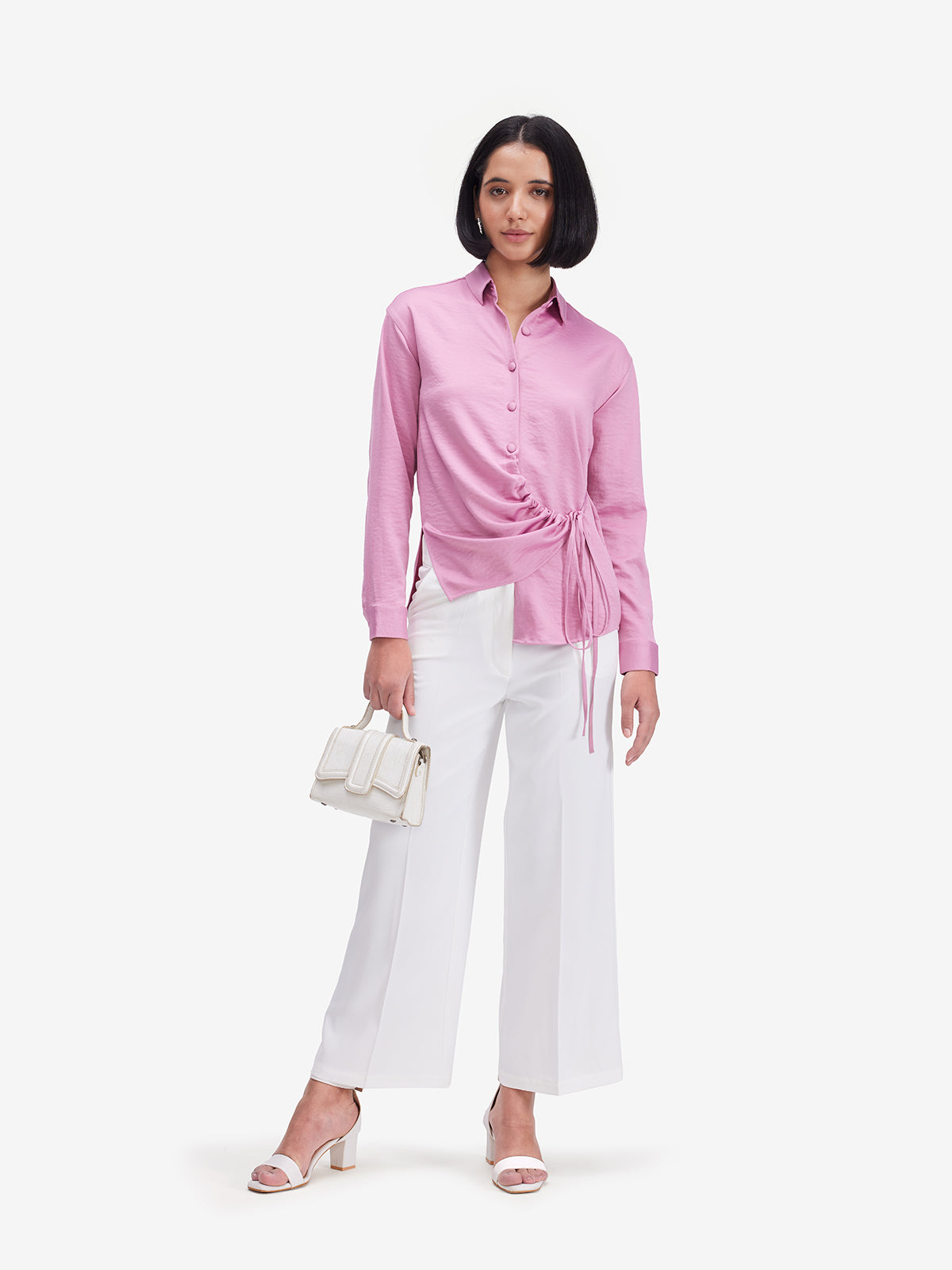 Women Pink Side Knot Detail Shirt