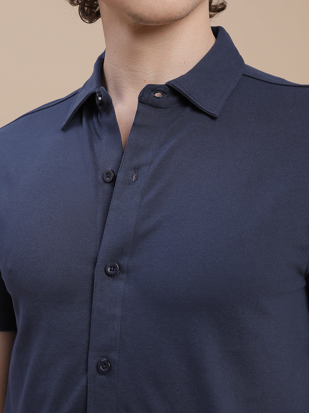 Men Navy Half Sleeve Shirt