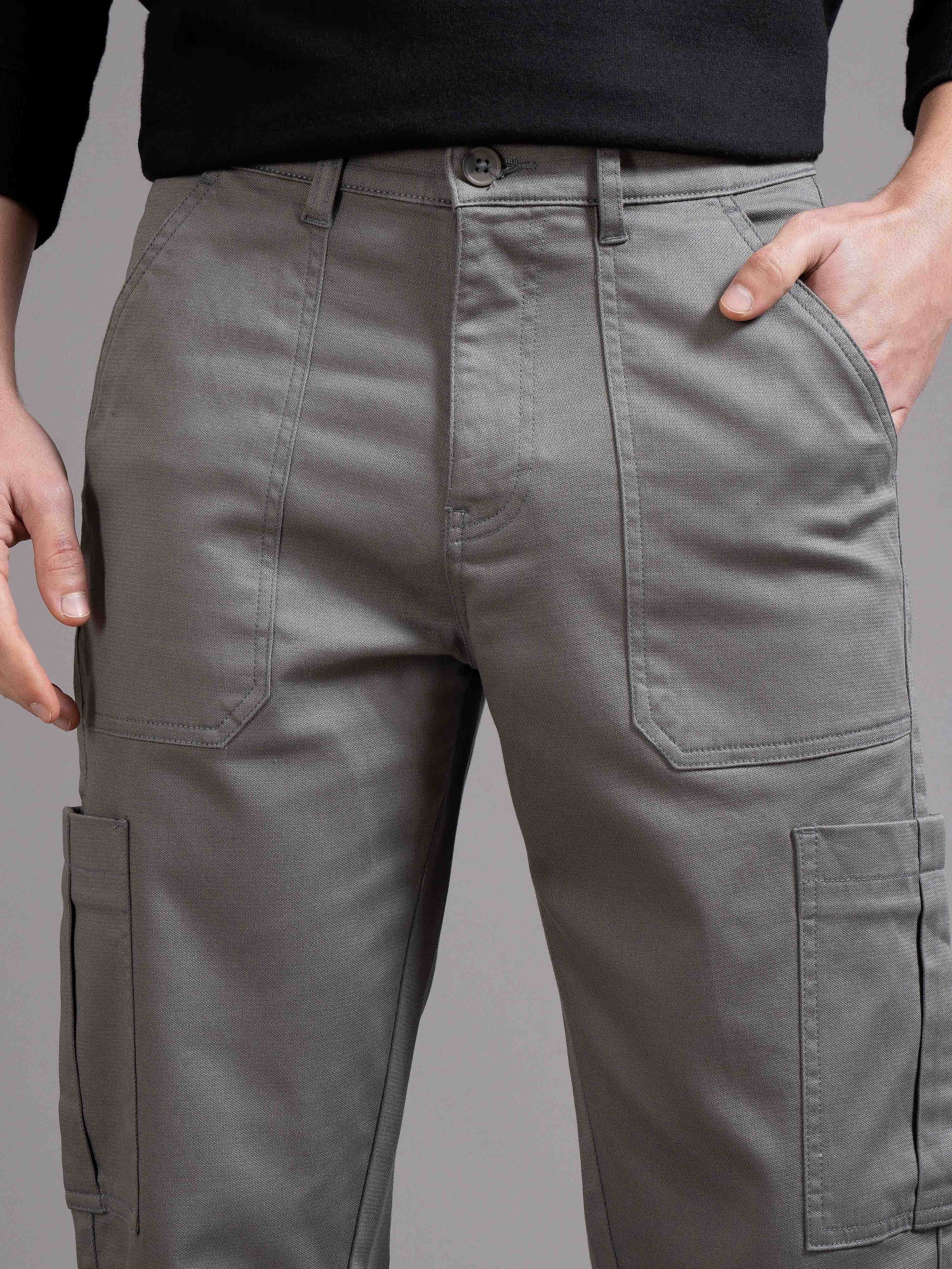 Men Grey Straight Fit Cargo Trouser