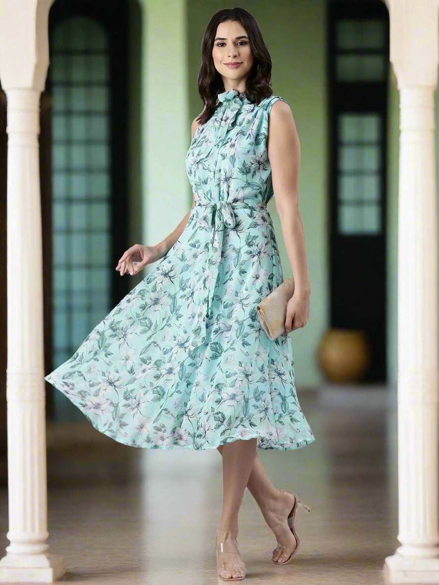 Women Floral Woven Midi Chiffon Dress